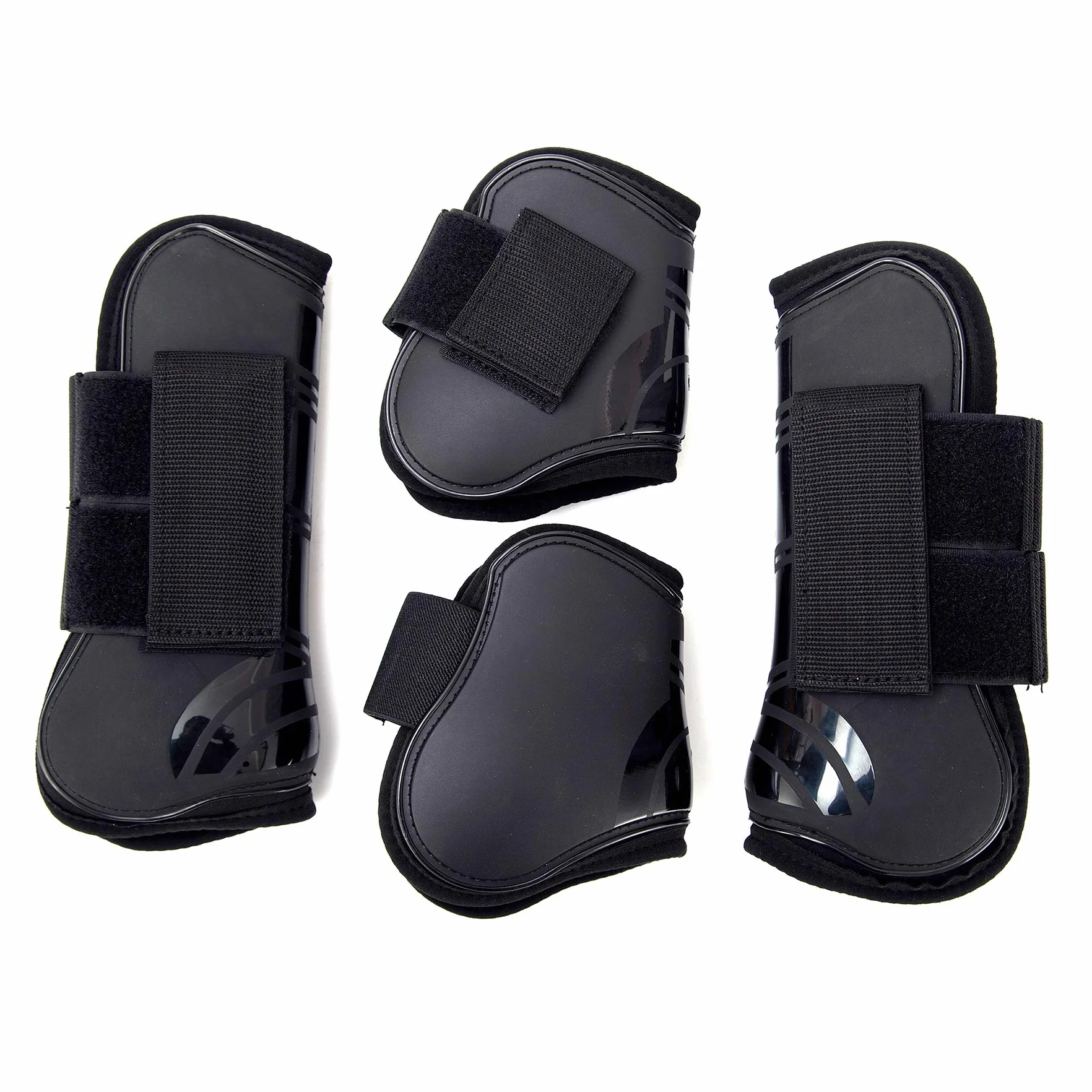 Guêtres pour chevaux Lot de 4 avec coque rigide et fermeture velcro PU robuste Tendon Boots Classic Noir