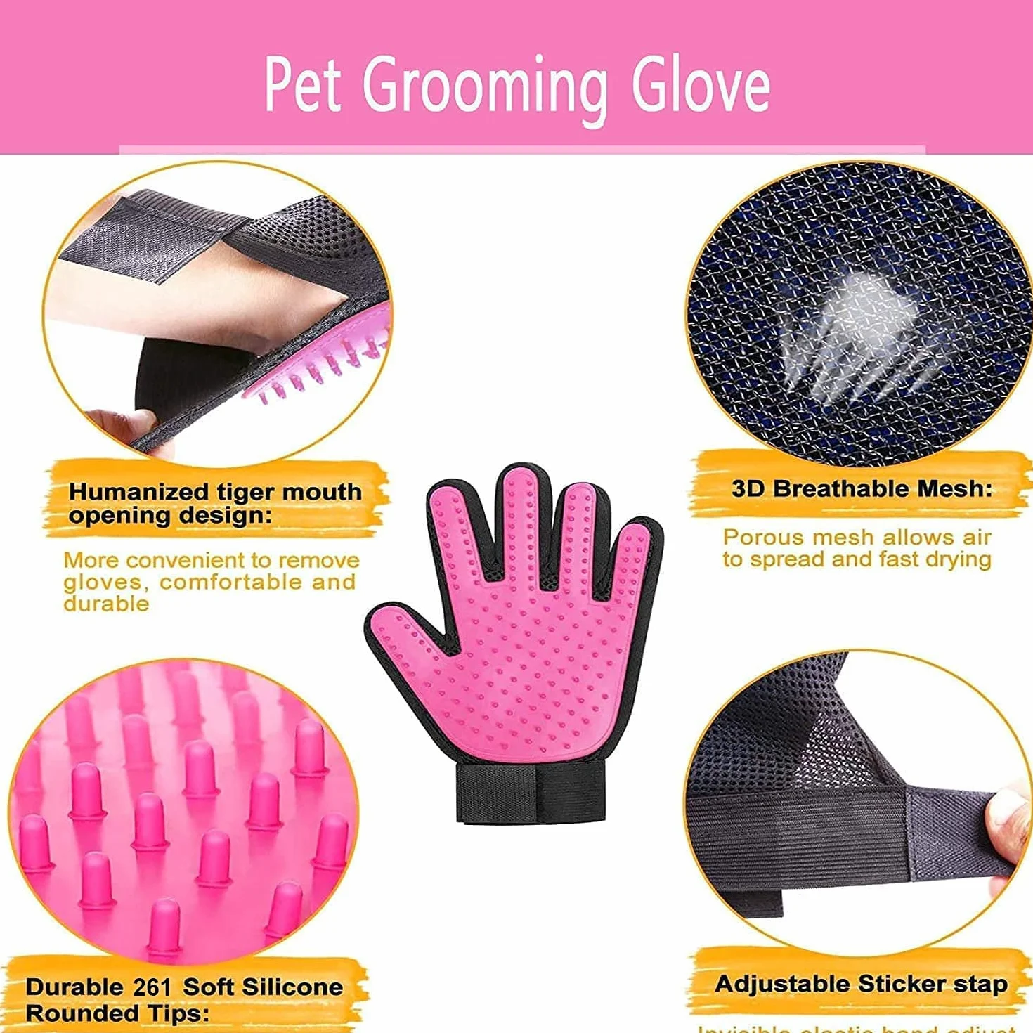 Gants de Toilettage pour Chien Chat Brosse Poil Massage Bain Récupération Ajustable 1 Paire
