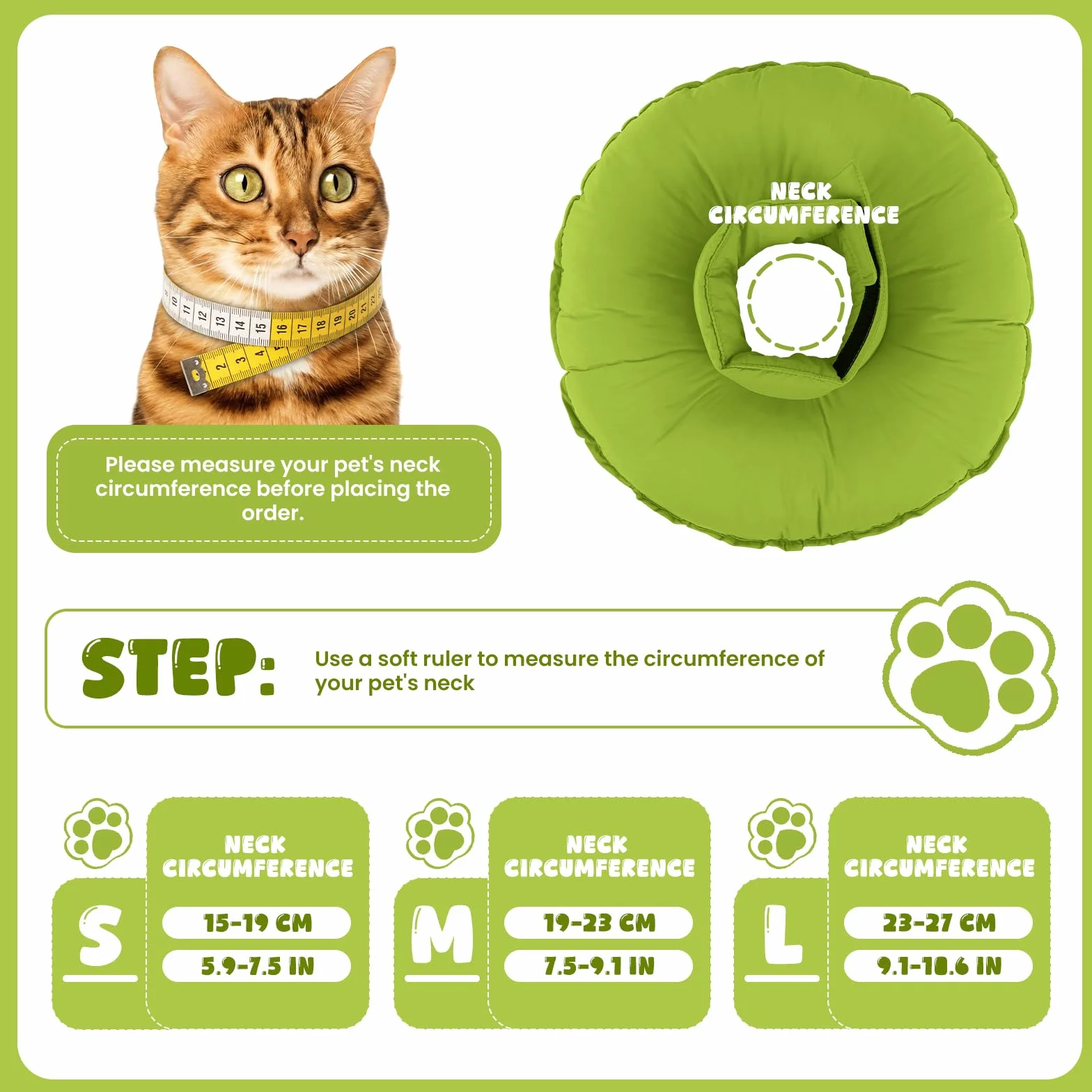 Élisabeth Collier Cône de Récupération Anti Lechage Anti Grattage pour Chat Donuts Vert M