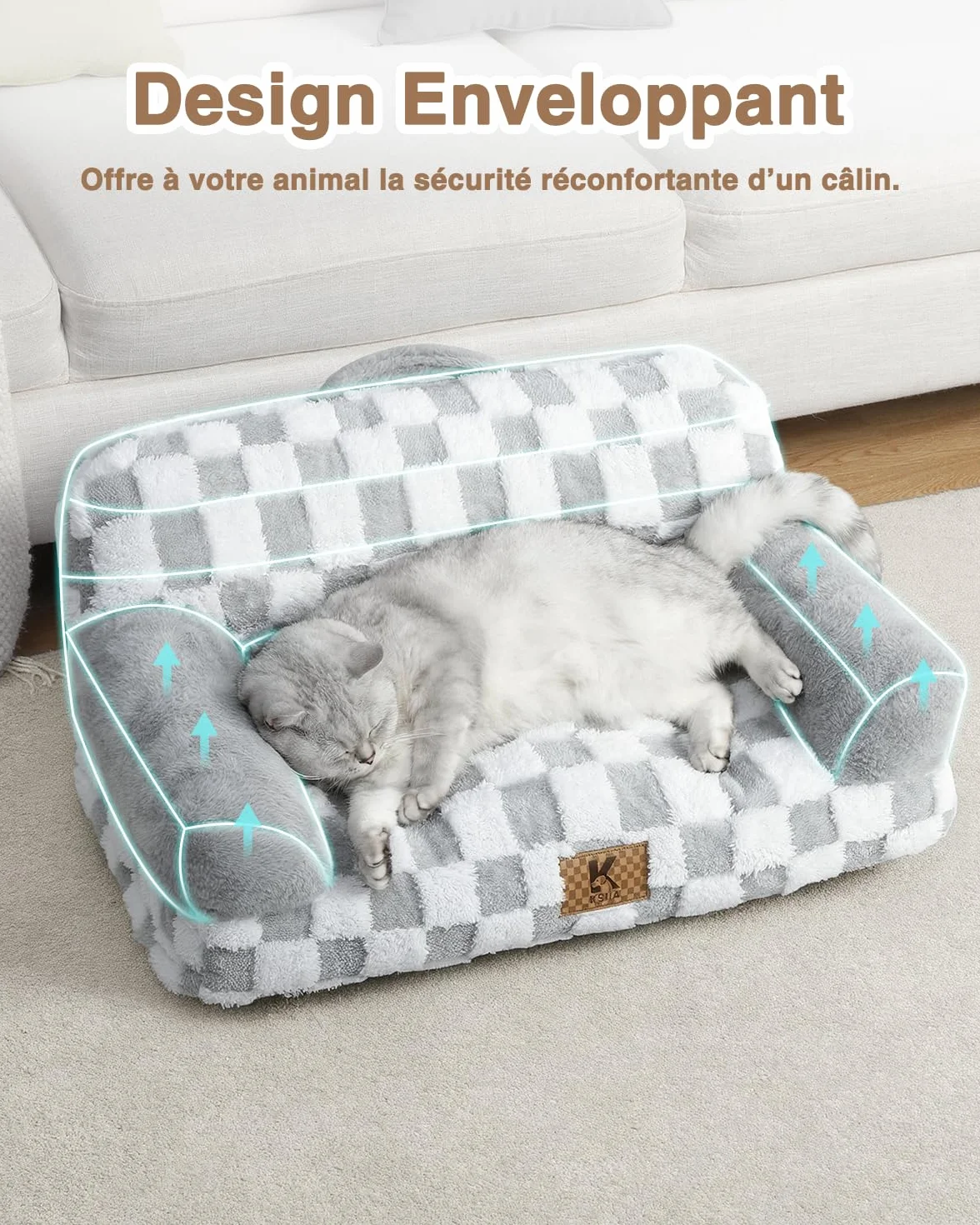 Petit Canapé Panier Chien Dehoussable Lavable 66x37 cm Lit Orthopédique Base Antidérapante Gris
