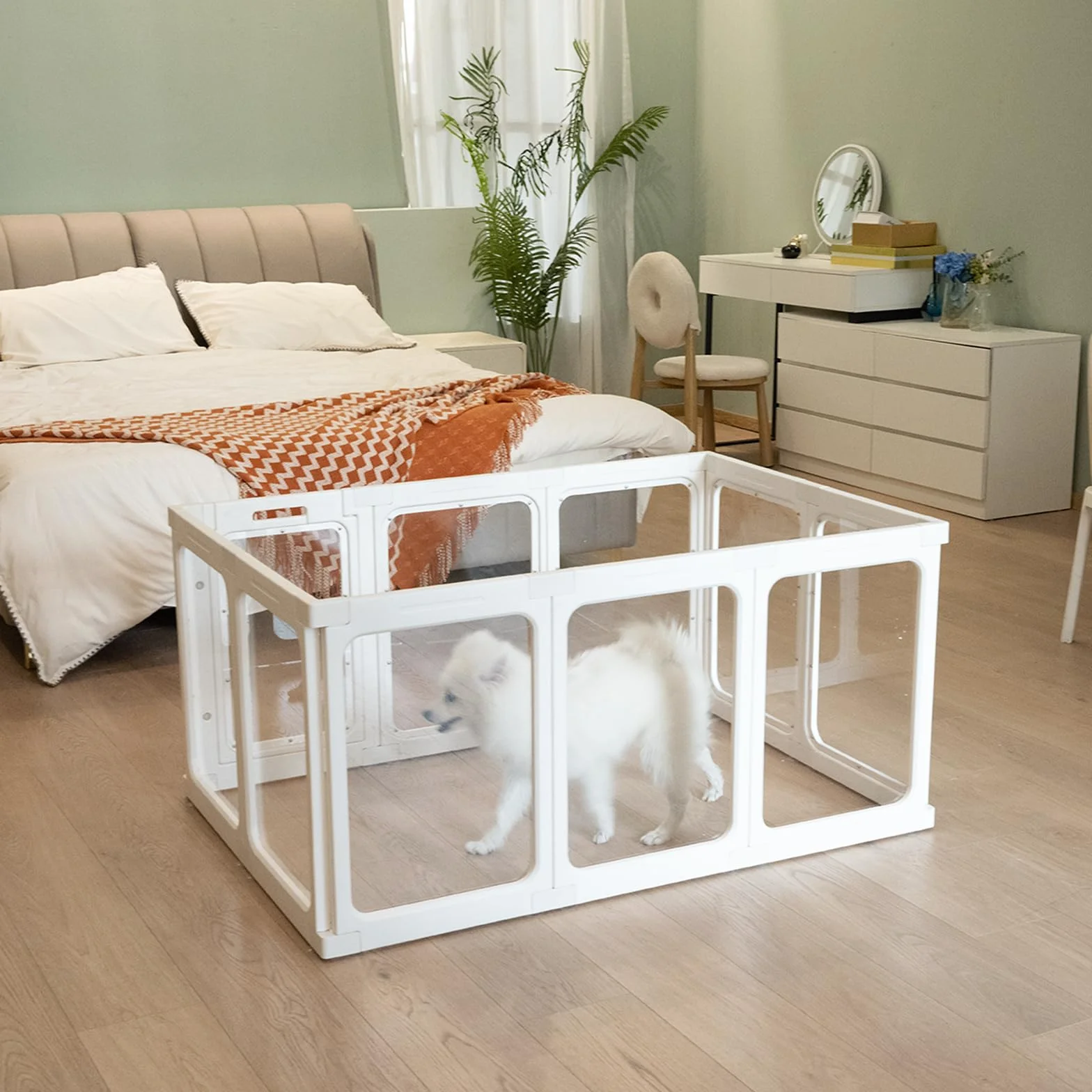 Parc pour Chien en Acrylique Transparent 60 cm 10 Panneaux Portable