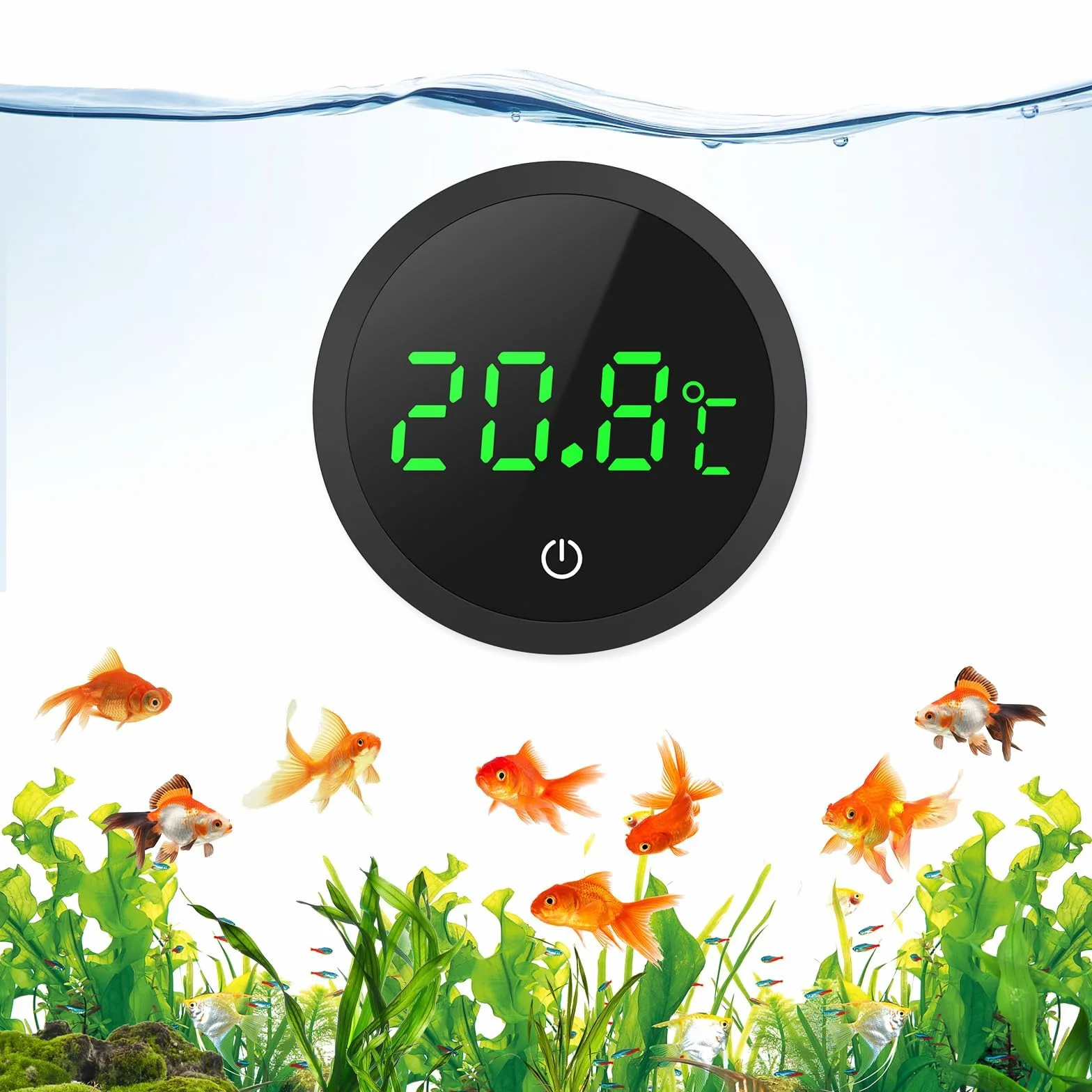 ORIA Thermomètre d'Aquarium, Thermomètre LCD Numérique d'Aquarium Haute Précision 0,1 ℃ avec Boutons Tactiles, Batterie Remplaçable pour Aquarium à Tortues et Aquarium en Verre Tropical - Noir