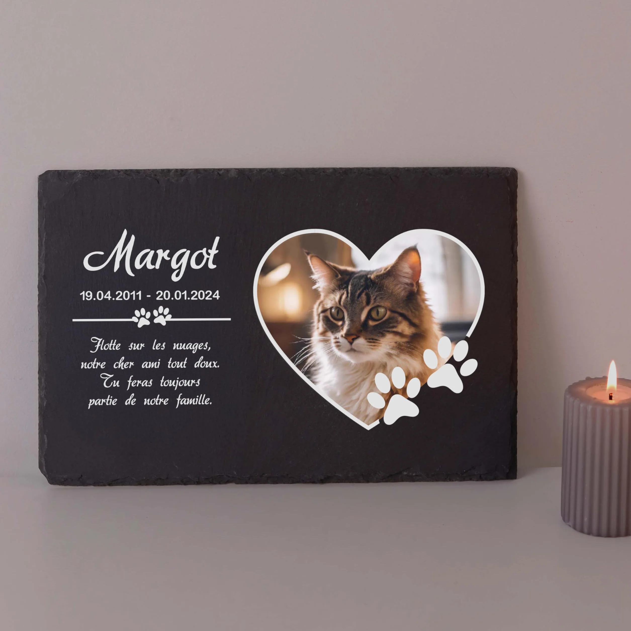 Plaque tombale personnalisée pour Chien Chat Animaux - Pierre commémorative en Ardoise gravée avec nom et Photo, 3 Tailles