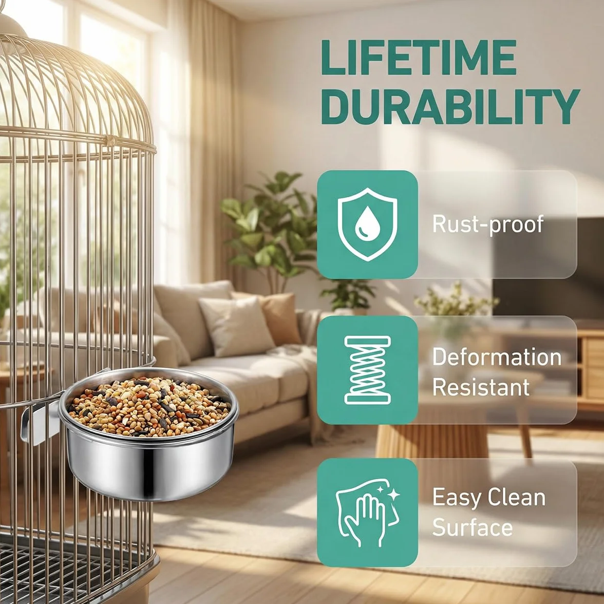 Mangeoire pour Cage à Oiseaux en Acier Inoxydable 10 cm Suspendue