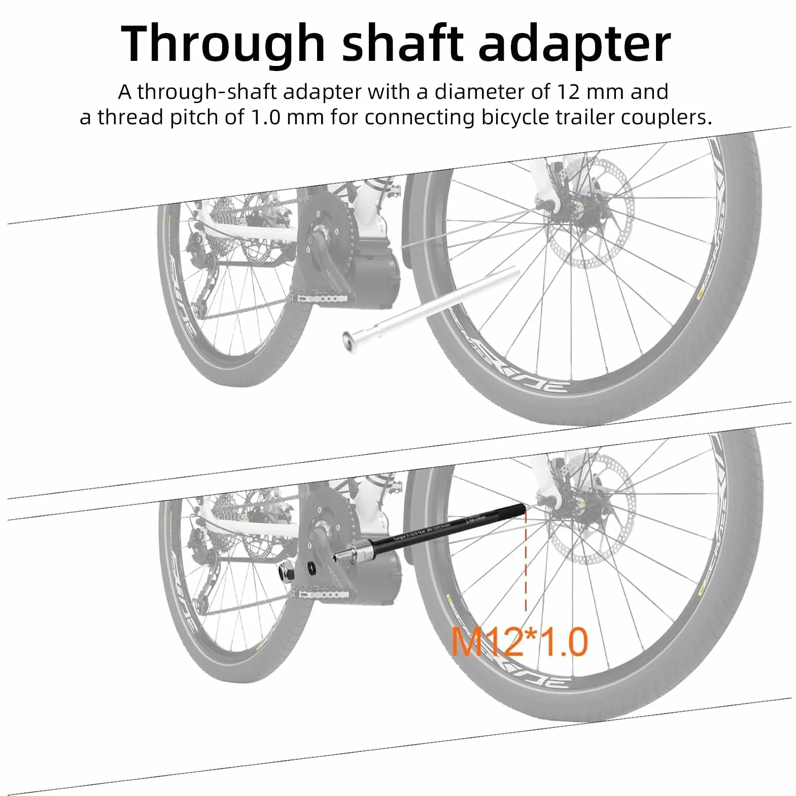 Axe enfichable pour remorque de vélo M12 160-178 mm, adaptateur réglable