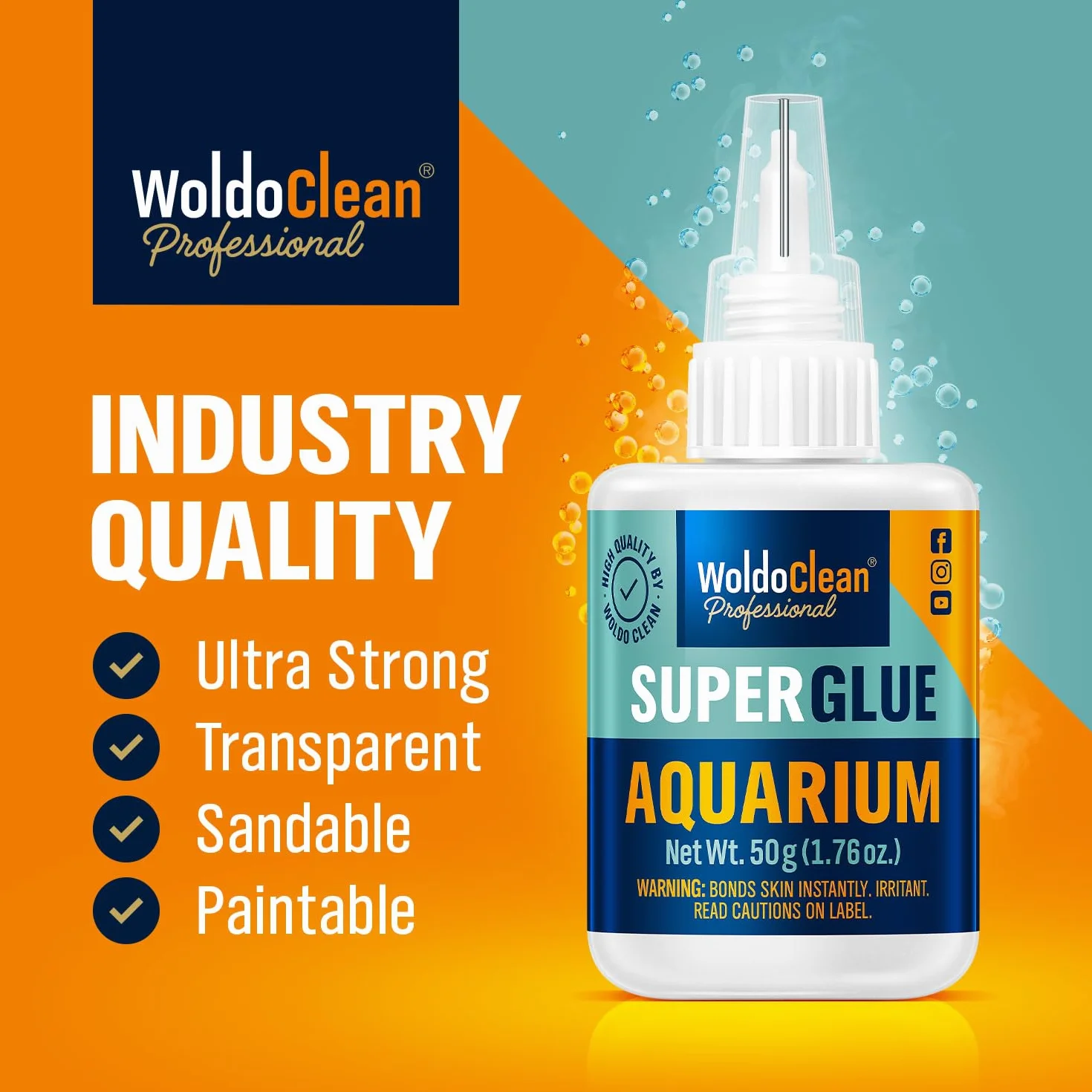 WoldoClean Colle Aquarium Colle Plante 50g Gel - Super Glue Forte pour Aquascaping, Colle Coraux Mousse, Colle Pierre Récif, Cyanoacrylate, Eau Douce, Transparent
