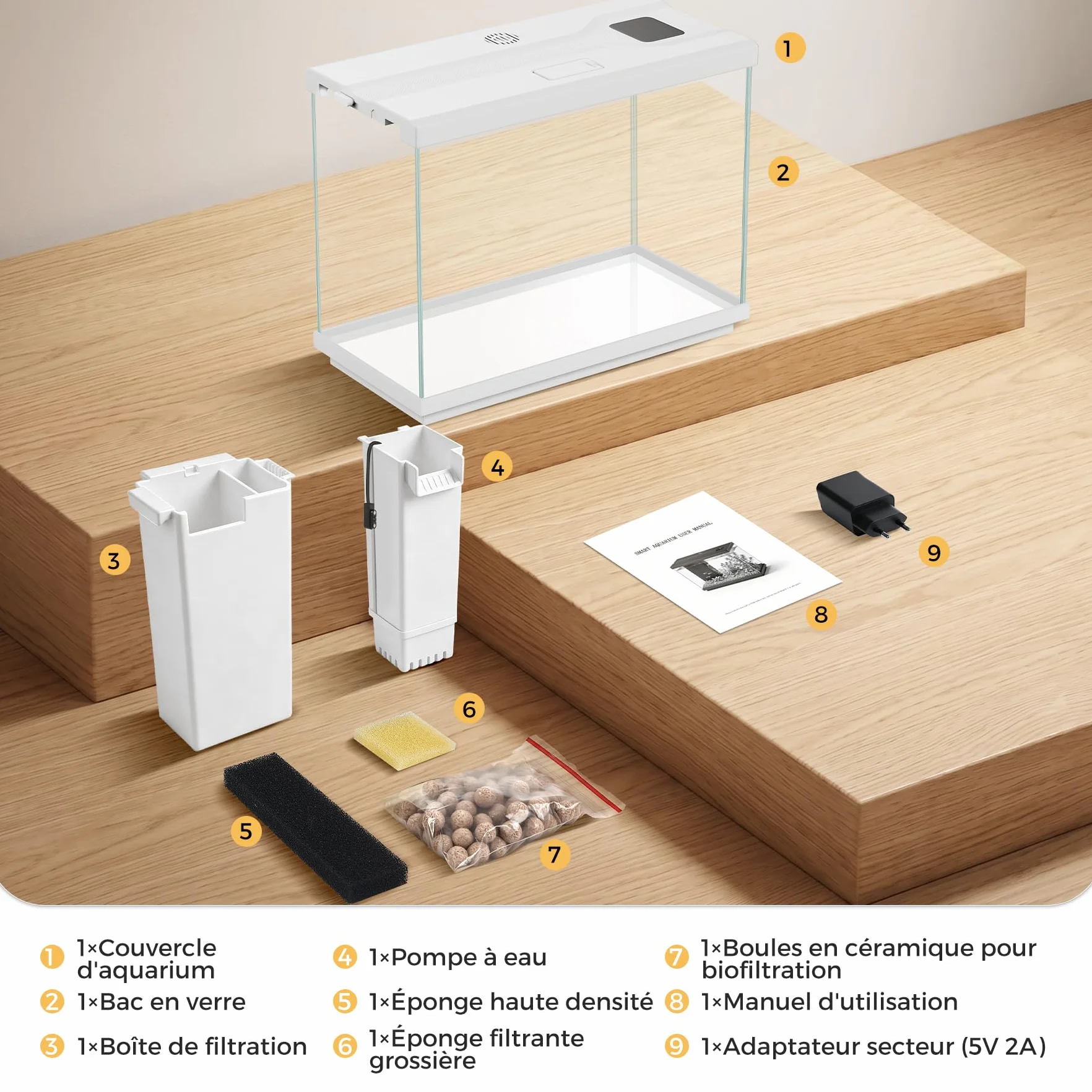 Petit Aquarium 8,3 L pour Combattant avec Filtre 4 en 1 et Pompe silencieuse, éclairage LED 8 Couleurs réglable