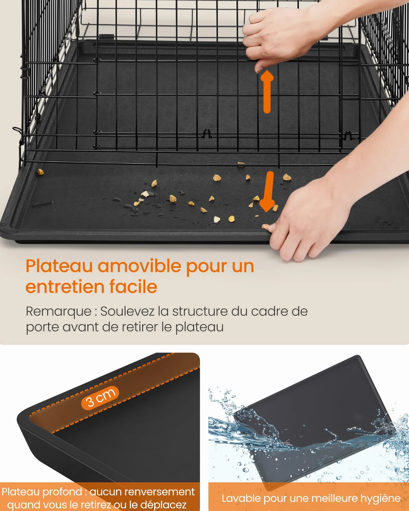 Feandrea Cage pour Chien Pliable, 120 x 72.5 x 109 cm, Métal, XXL, Double Porte, Noir d'encre