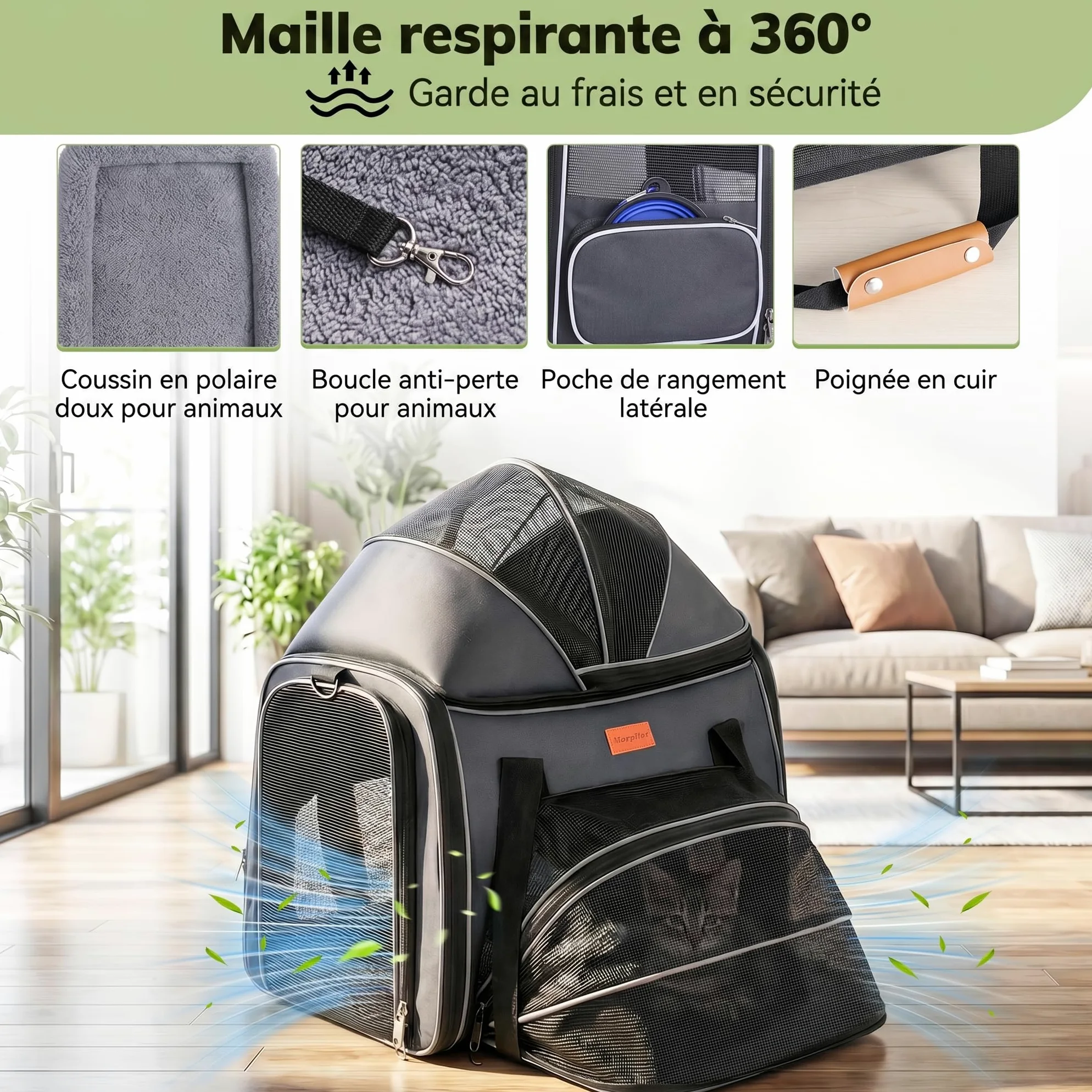 Morpilot Sac de Transport Extensible pour Chat - Extra Stable - Tissu en Maille Respirante pour Animaux de Compagnie