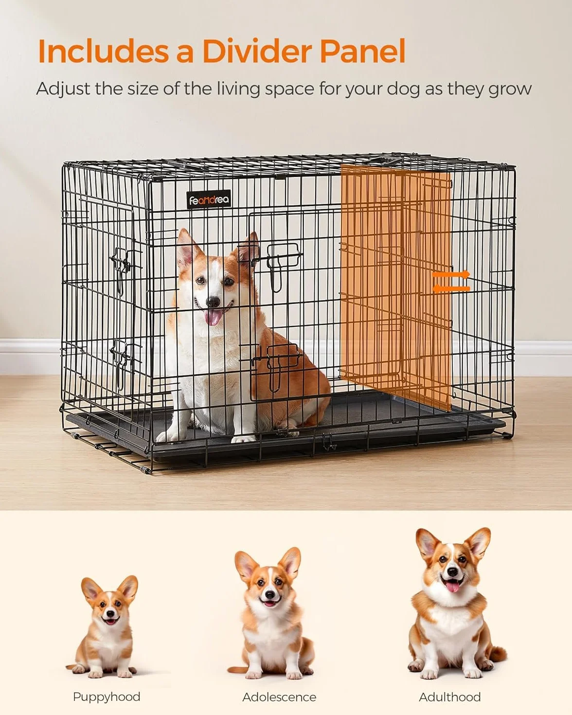 Feandrea Cage pour Chien 92,5 x 57,5 x 64 cm Noir PPD36BK