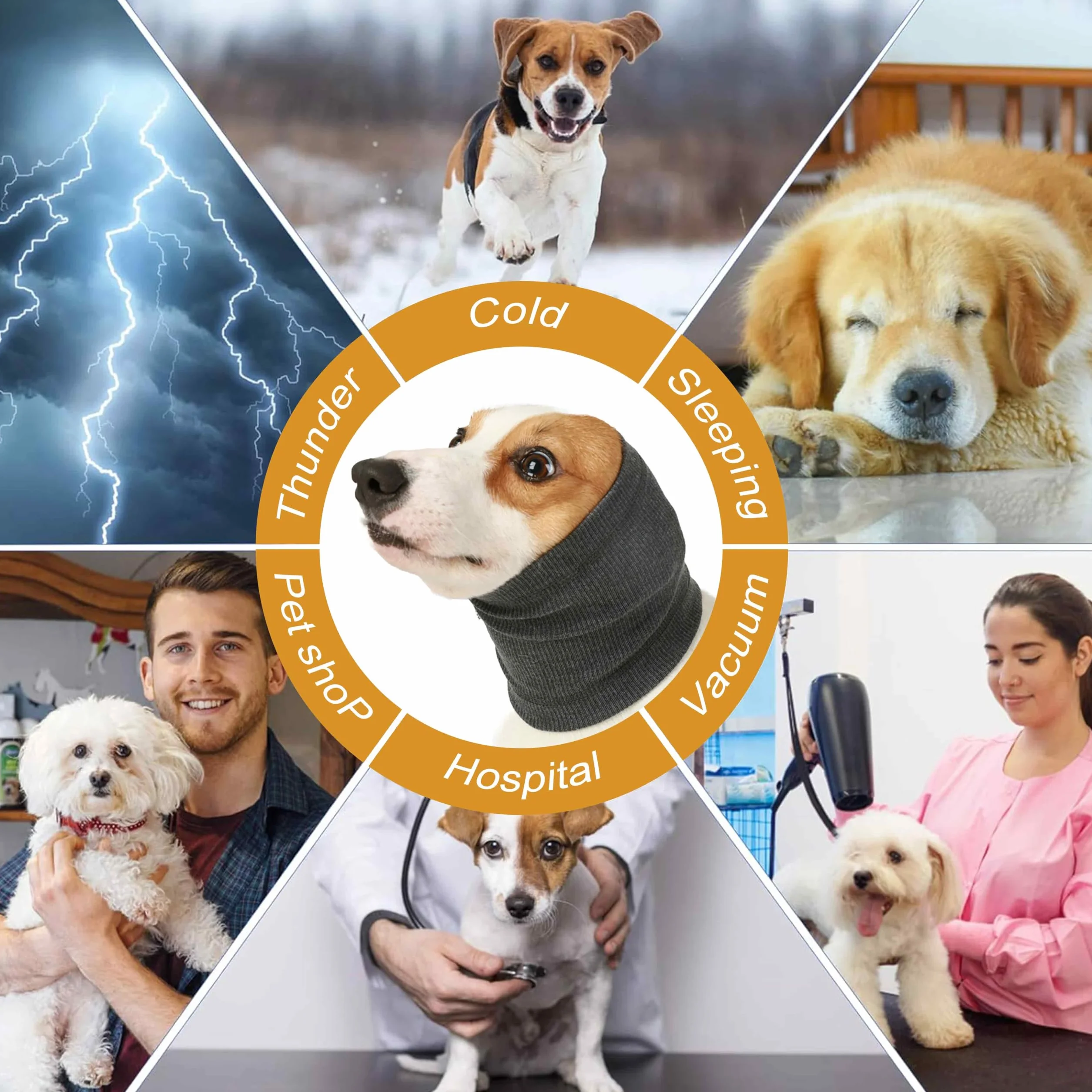 Cache-cou et Protège-Oreilles pour Chien - Réduit le Bruit et Calme les Animaux Domestiques - Confortable et Anti-Anxiété - Couvre-Tête pour l'Hiver - Taille S Gris