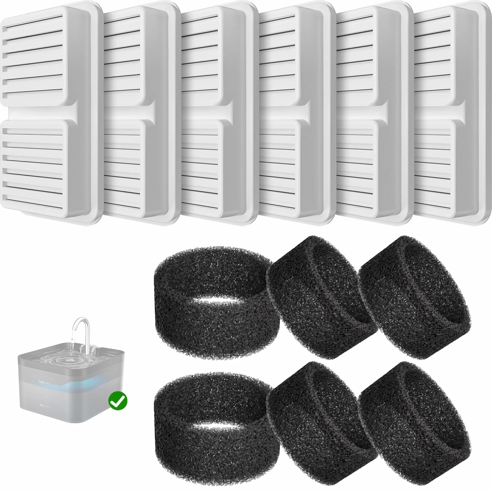 PawPoll Filtres de Fontaine à Eau Chat, 6 PCS Filtres + 6 Éponges