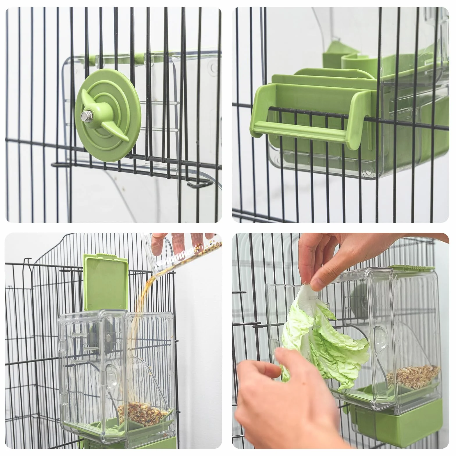 Mangeoire Automatique pour Oiseaux avec Perchoir Support Multifonctionnel pour Fruits et Légumes Vert
