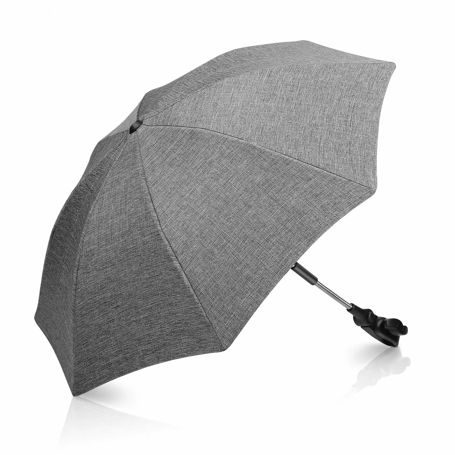 Ombrelle Parasol Anti UV Poussette Universelle 71 cm Fixation Tube Rond Oval Flexible Orientable Clip Fauteuil Roulant Gris