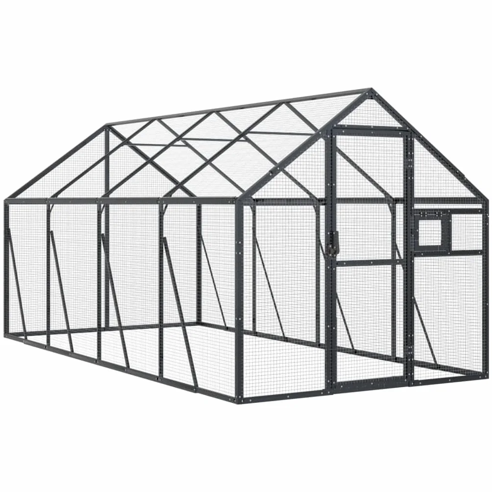 Volière à Oiseaux, Grande Cage à Oiseaux Extérieur pour Perruche Perroquet Anthracite 1,79x4x1,85 m Aluminium