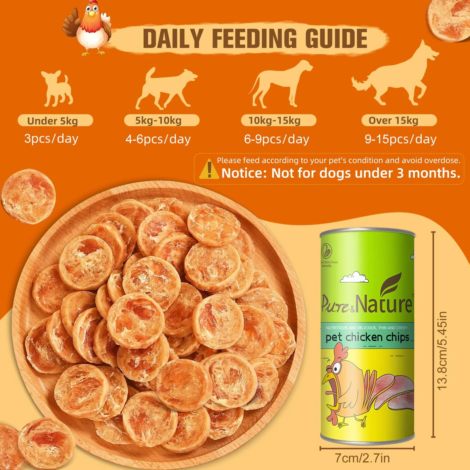 Chips croustillantes de Poulet pour Chiens 70g - Friandises Premium Naturelles, Forte teneur en Viande fraîche, Faible en Graisse, Haute en protéines, idéales pour entraînement & récompenses