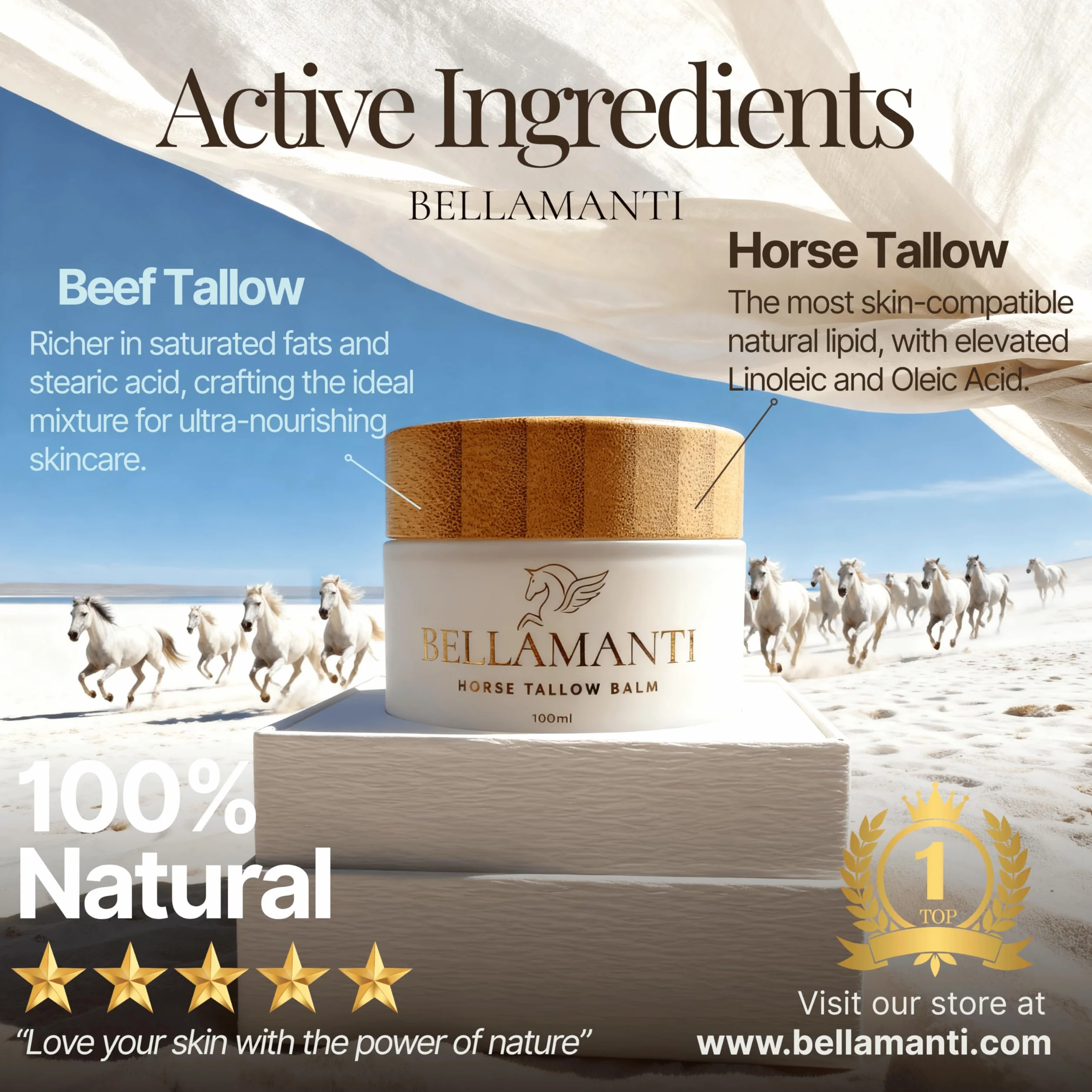 Baume 100% suif de cheval et de bœuf nourris à l’herbe pour peau sensible 100 ml