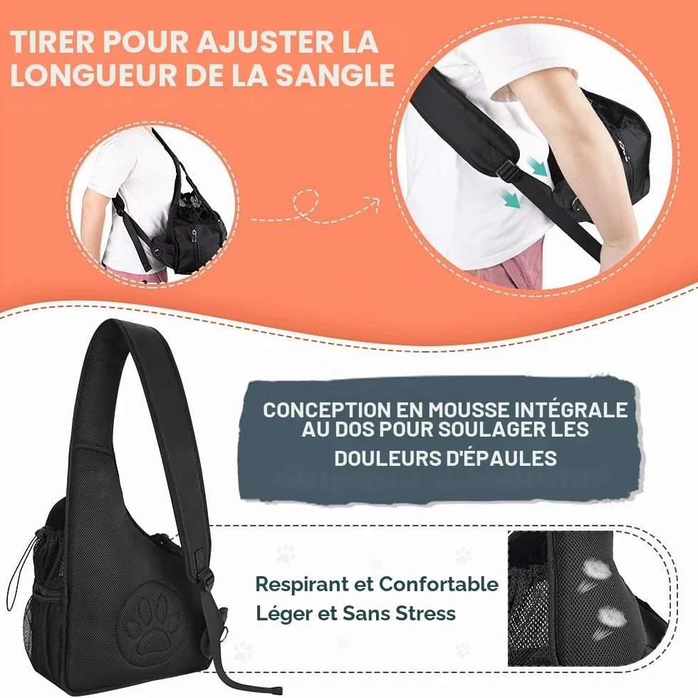 Sac Transport pour Chien, Chiot Sac Bandoulière Voyage avec Sangle Rembourrée Réglable et Maille Respirante
