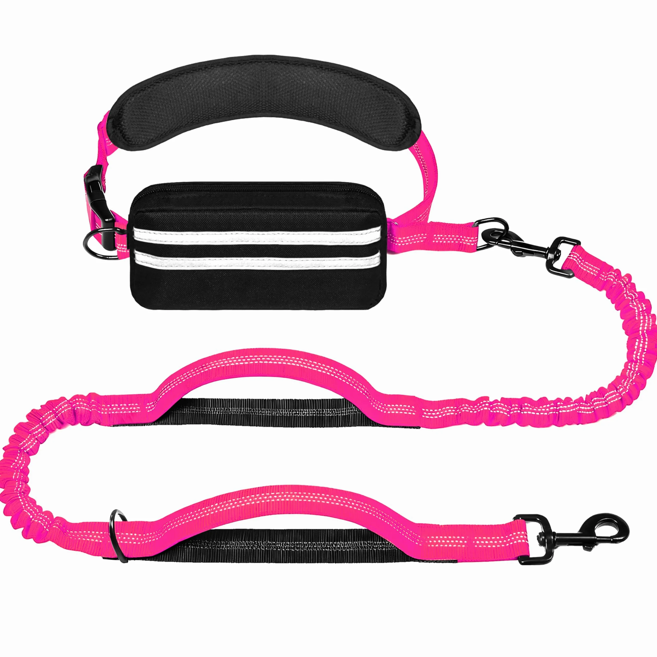 Laisse mains libres pour chien avec pochette à fermeture éclair, laisse de course pour promenade du chien, ceinture réglable pour grands chiens, design élastique réfléchissant avec deux