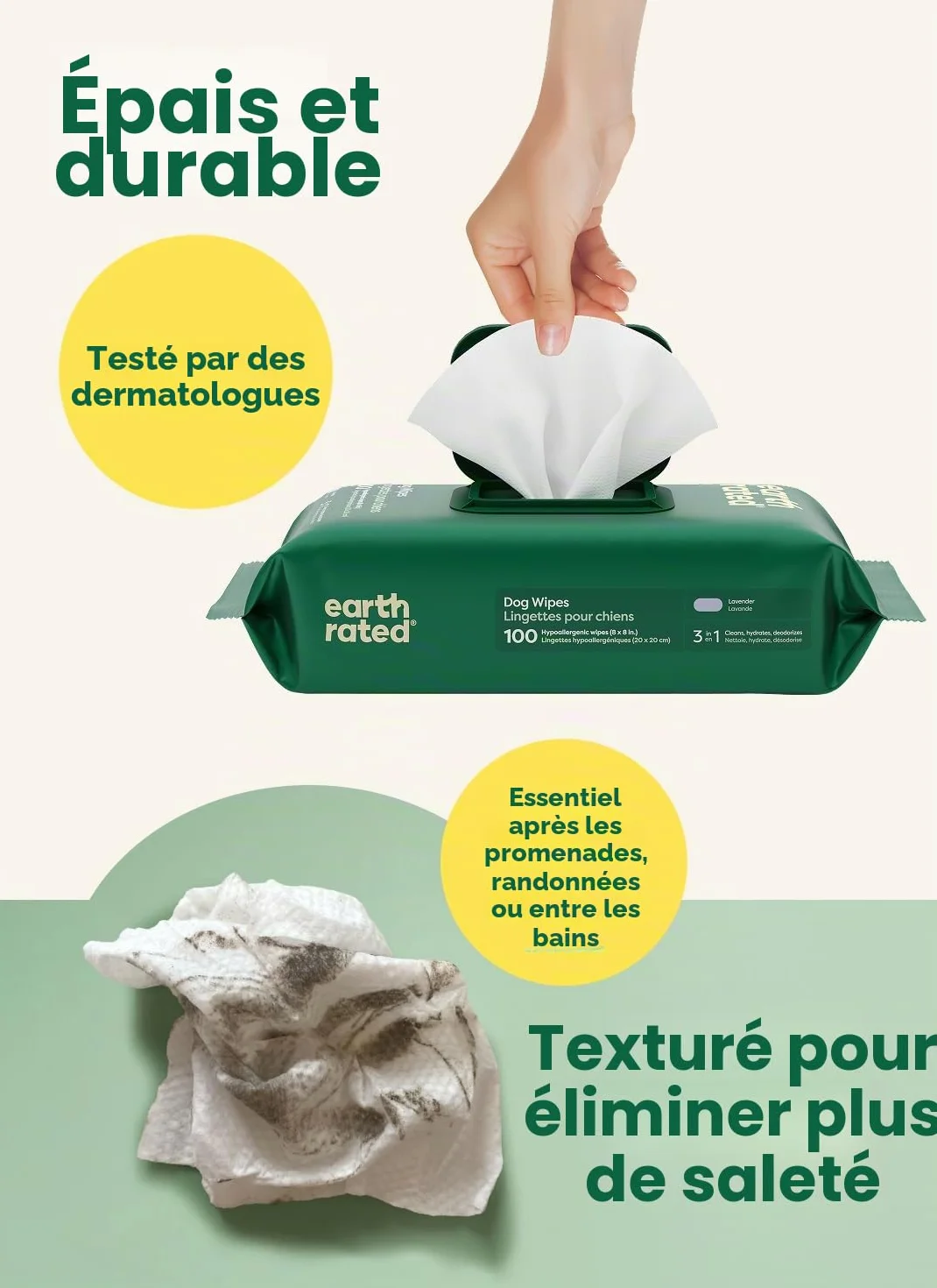 Earth Rated Lingettes hypoallergéniques pour Chiens, Lavande, 100 lingettes