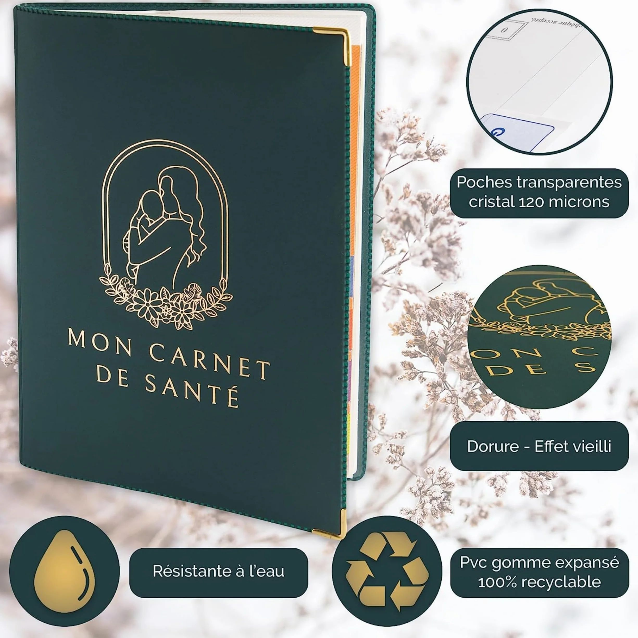 Protège Carnet de Santé Bébé PVC avec Double Poche pour Ordonnance - Fille ou Garçon