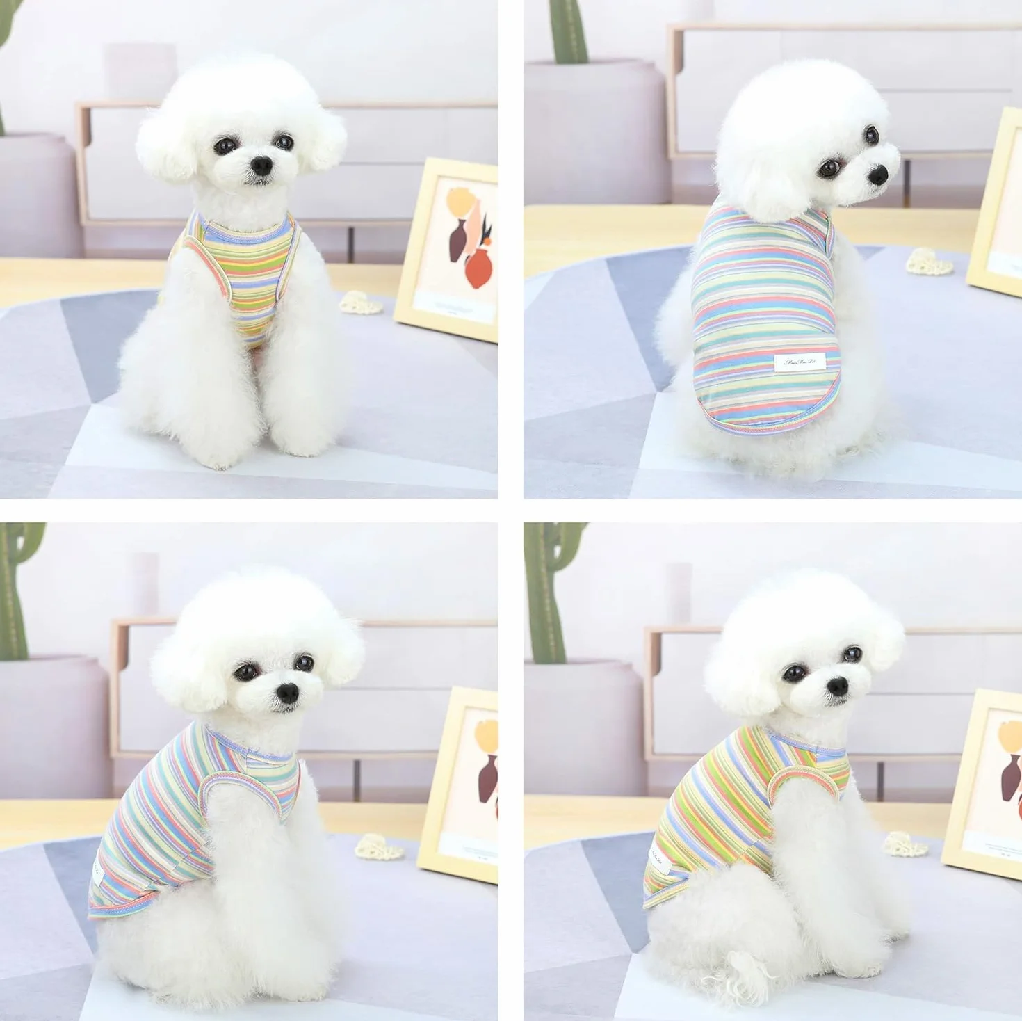 T-Shirt rayé pour Chien en Coton Respirant, Débardeur Doux pour Petit Chien Taille M