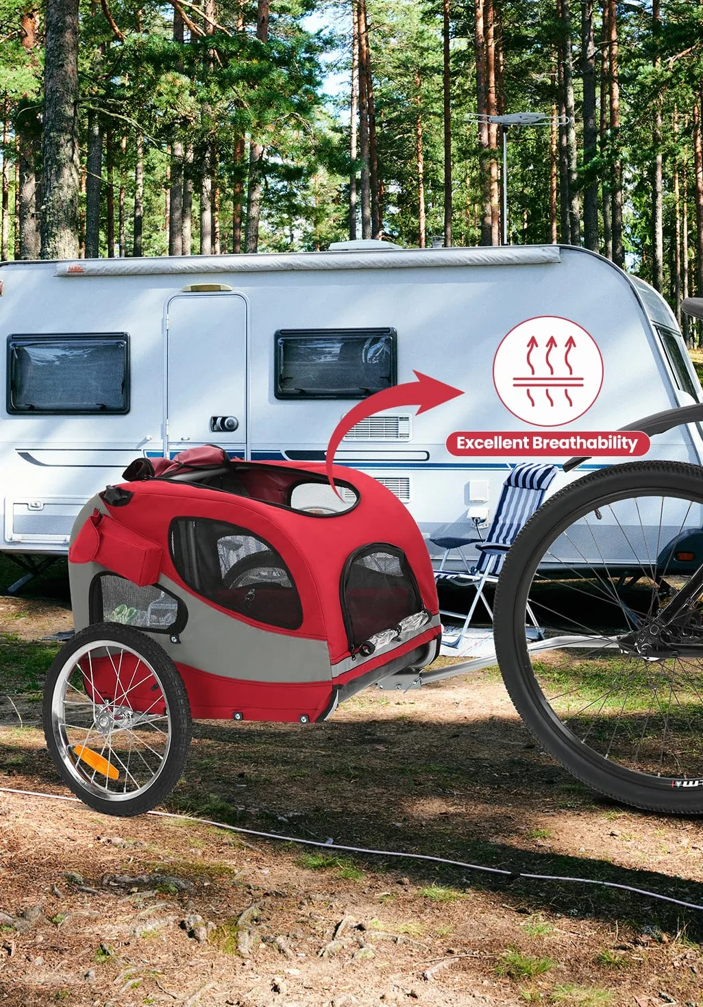 Sepnine Remorque de Vélo pour Chien M Pliable 30 kg Rouge avec Réflecteurs de Sécurité