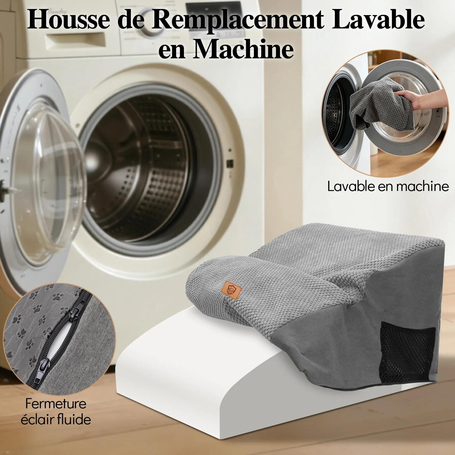 MASTERTOP Escaliers pour Chiens 2 Marches Étendus Mousse Antidérapant Housse Amovible Lavable Gris