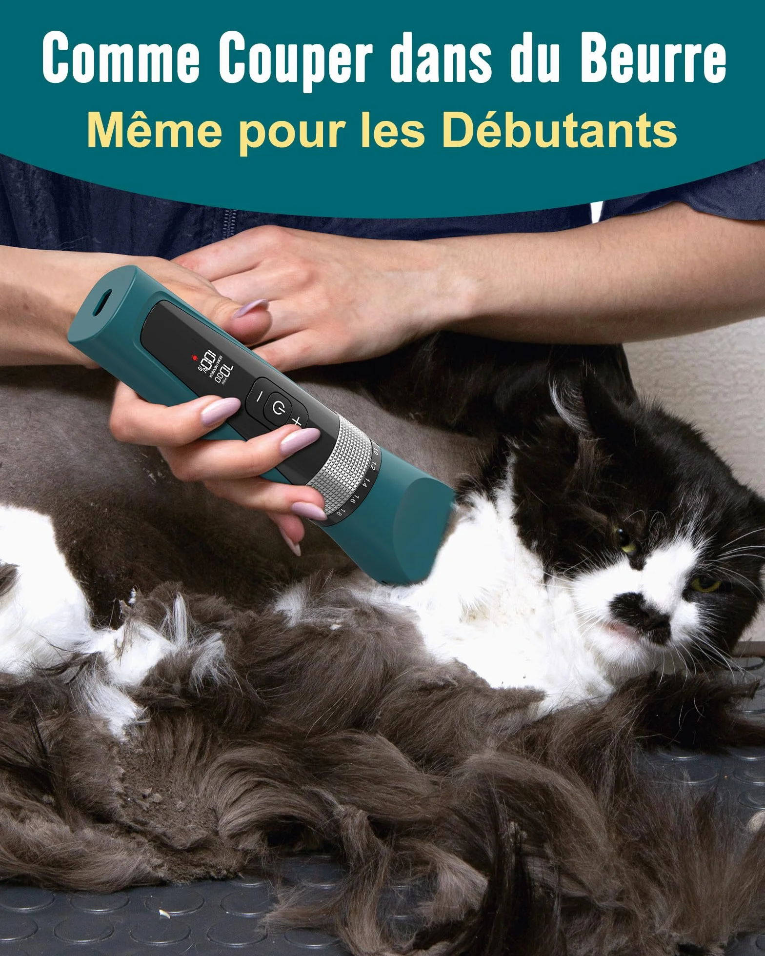 Oneisall Tondeuse pour Chat Silencieuse, Professionnelle à Poils Longs, Rasoir 5 Vitesses avec Écran LCD, IPX6, Vert