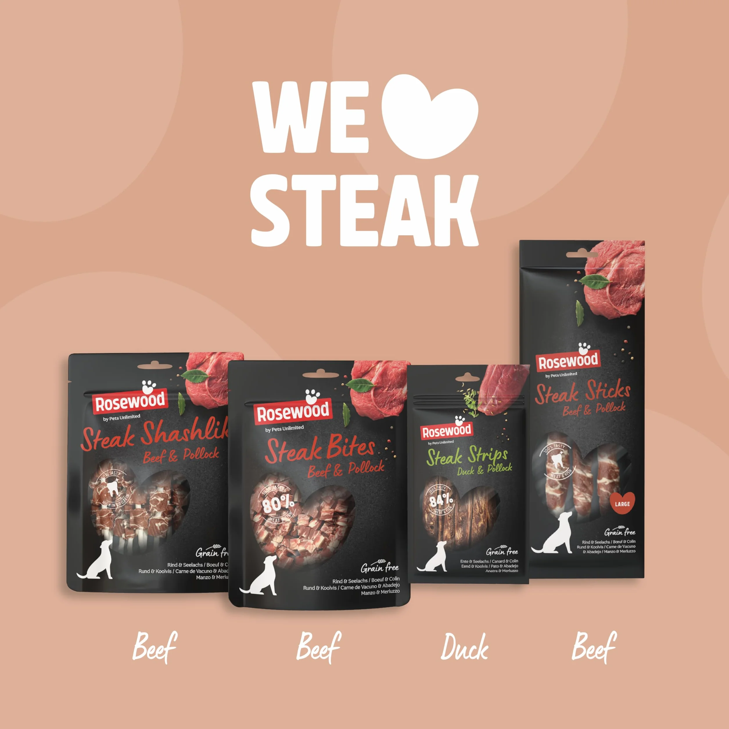 Rosewood Steak Bites Bœuf & Colin Friandise Tendre pour Chien Riche en Viande et Poisson sans céréales 100 g