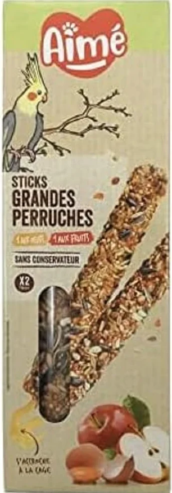 Aimé Sticks Oeufs et Fruits Nourriture pour Oiseaux Baguettes Base de Fruits Rouges et Oeufs Grandes Perruches 2 x 115 g