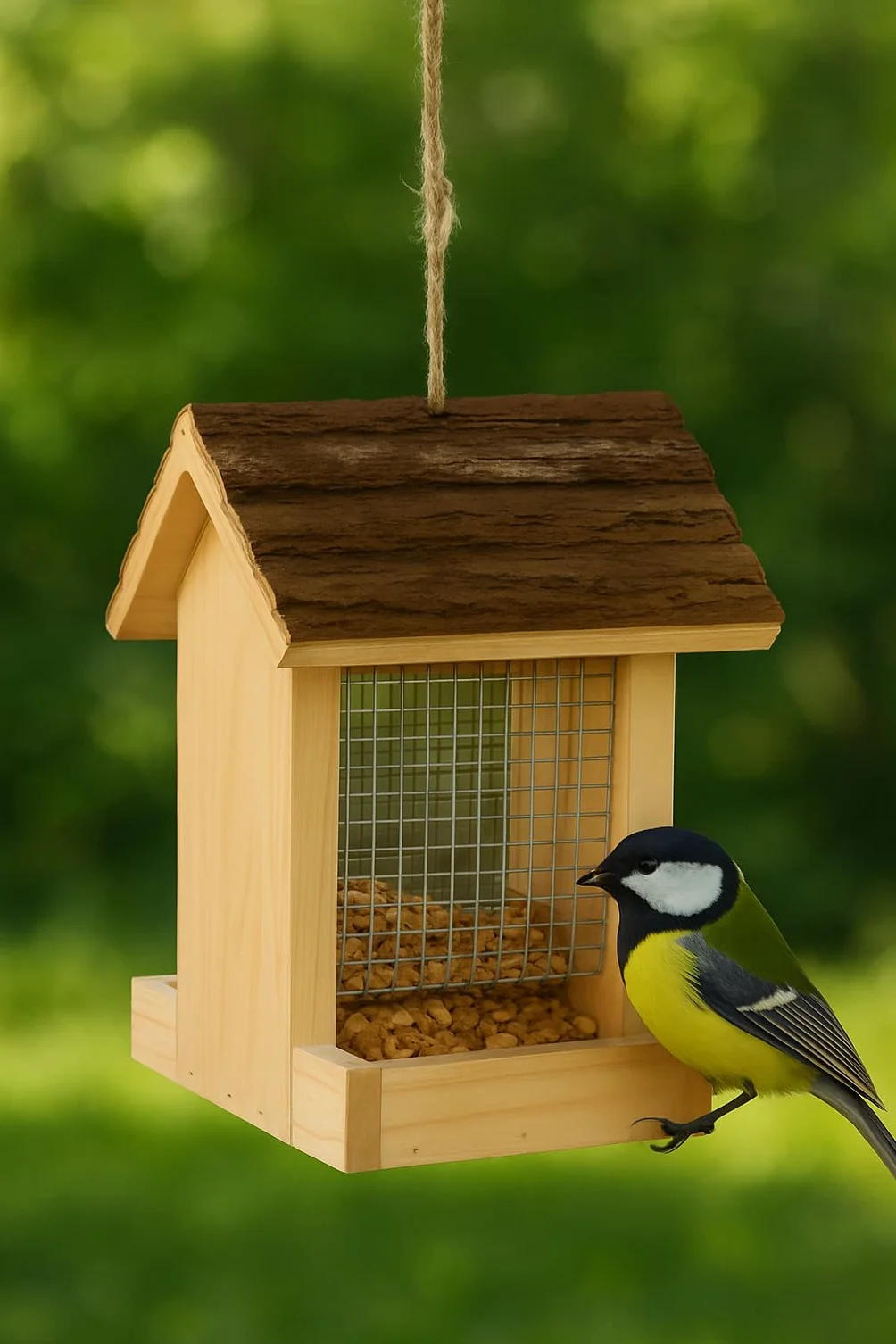 Mangeoire Oiseaux extérieur Friso Naturel 23,5 cm Bois de pin Couvercle Amovible Flamingo
