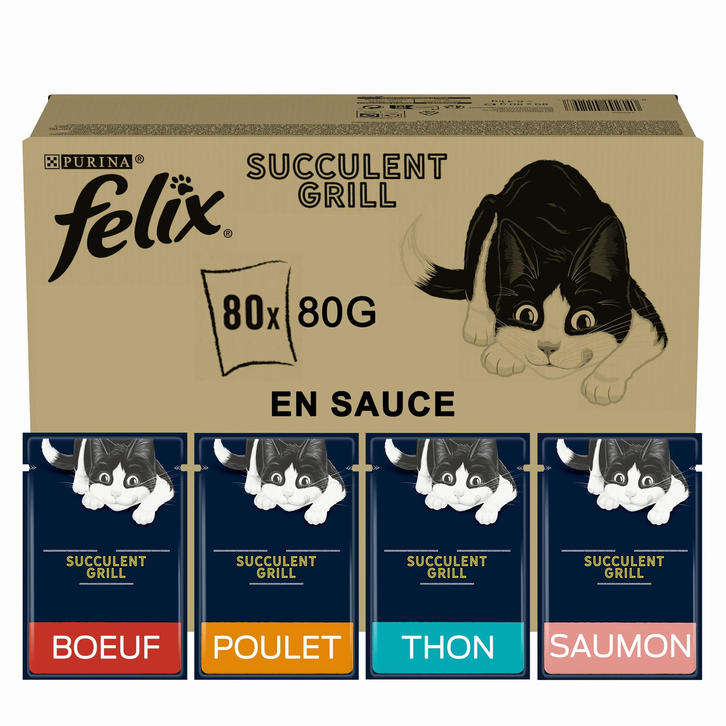 Felix Succulent Grill Aliment Complet pour Chat Adulte en Sauce 80g