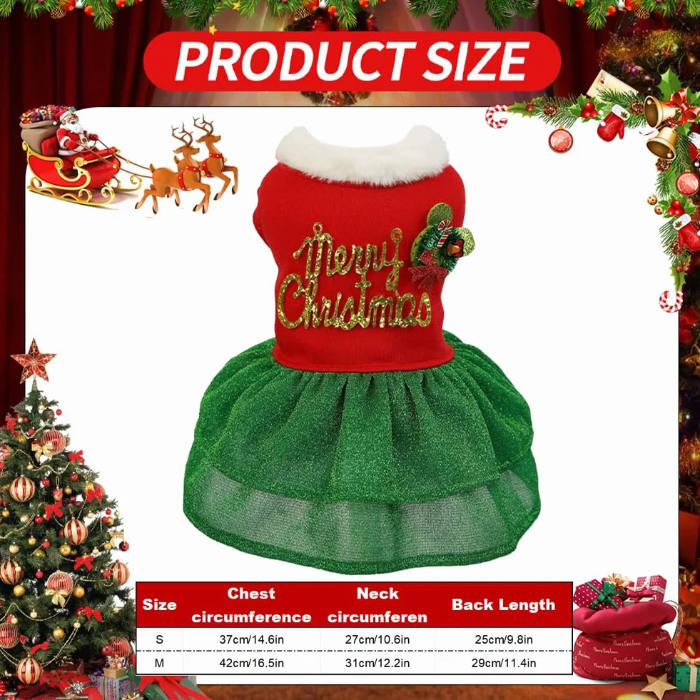Robe de Noël pour chien en velours taille M - Costume de vacances d'hiver