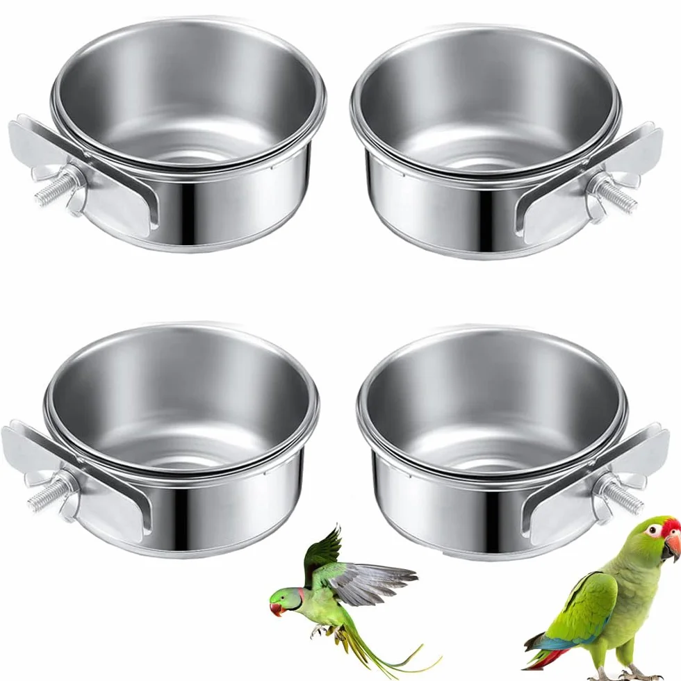Gamelles en acier inoxydable pour oiseaux Lot de 4 10 x 4,5 cm à suspendre