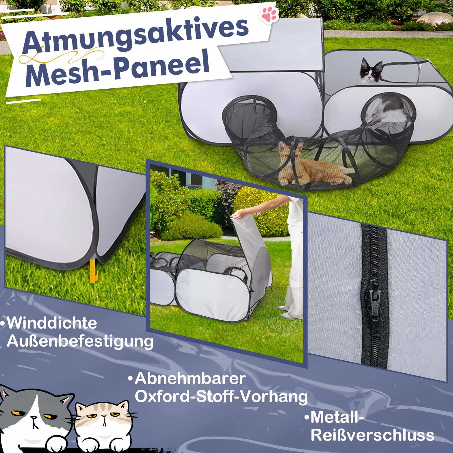 Parc pliable pour chat avec tunnel, maille respirante, tente portable pour petits animaux, intérieur et extérieur, enclos S