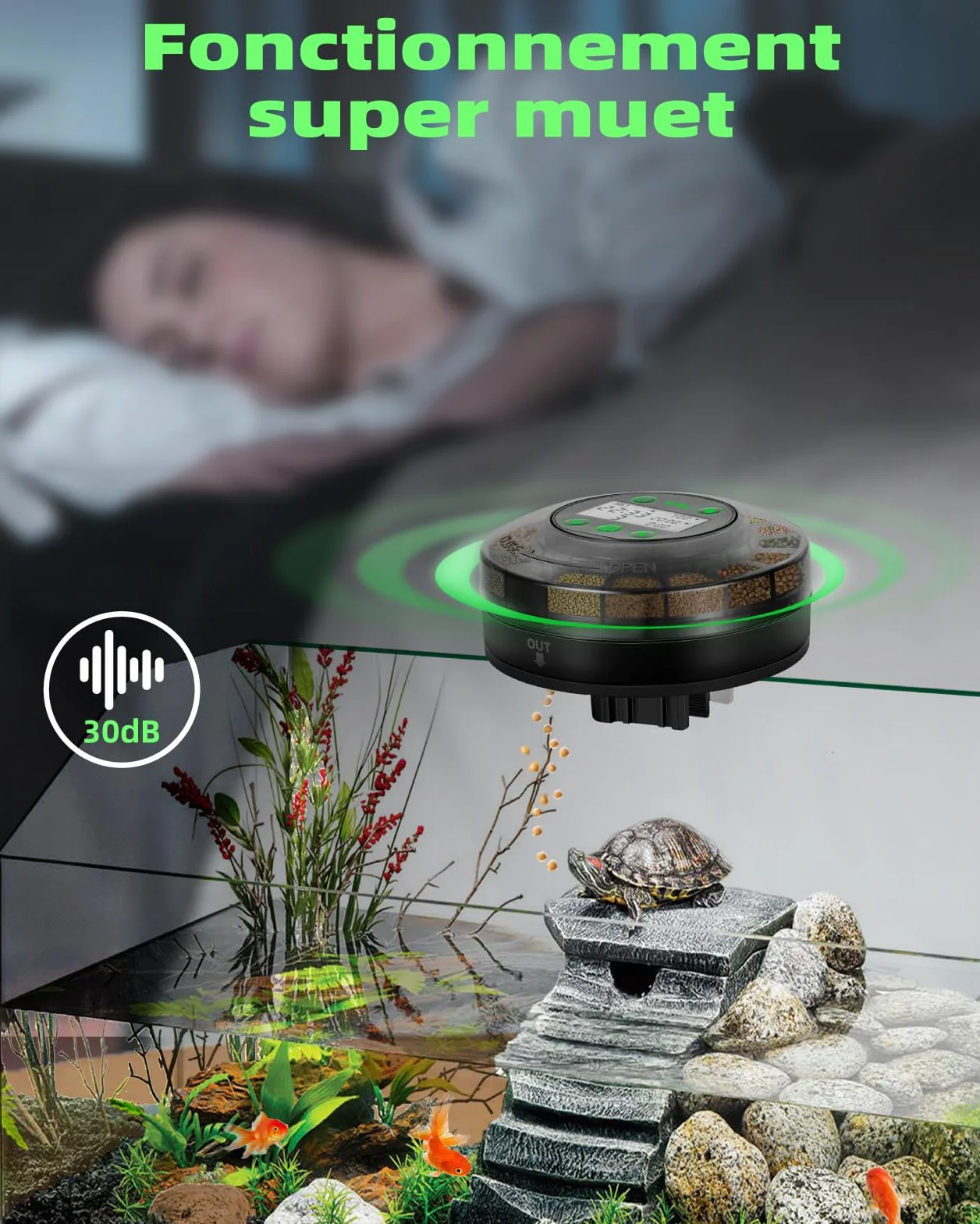 Papettly Automatique Distributeur Nourriture Poisson Aquarium avec Minuterie USB & Ecran LCD