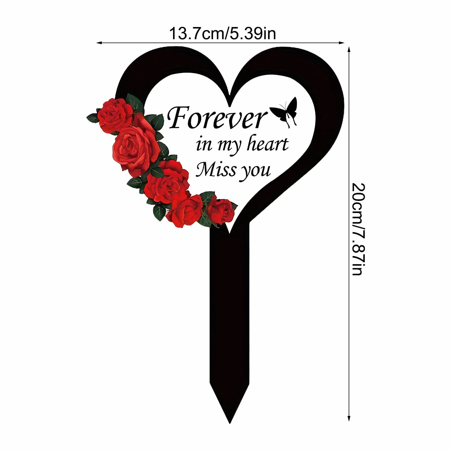 Piquet en Acrylique 2D pour pelouse de cimetière | Forme de cœur et de Croix | Marqueurs funéraires extérieur