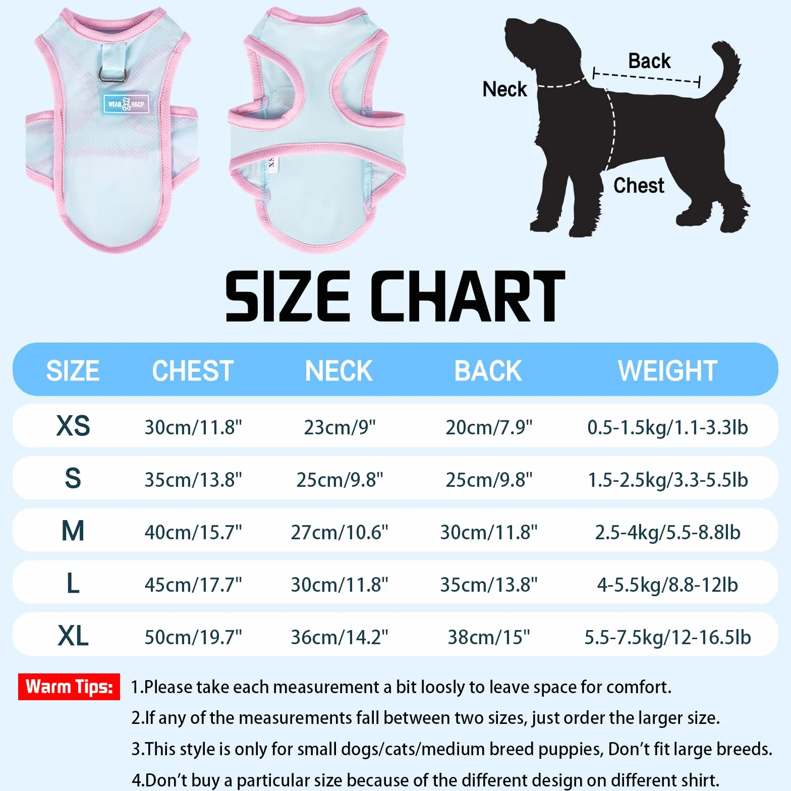 Gilet Rafraîchissant pour Chien T-Shirt d'Été Respirant Séchage Rapide Bleu Taille M 2,5-4 kg