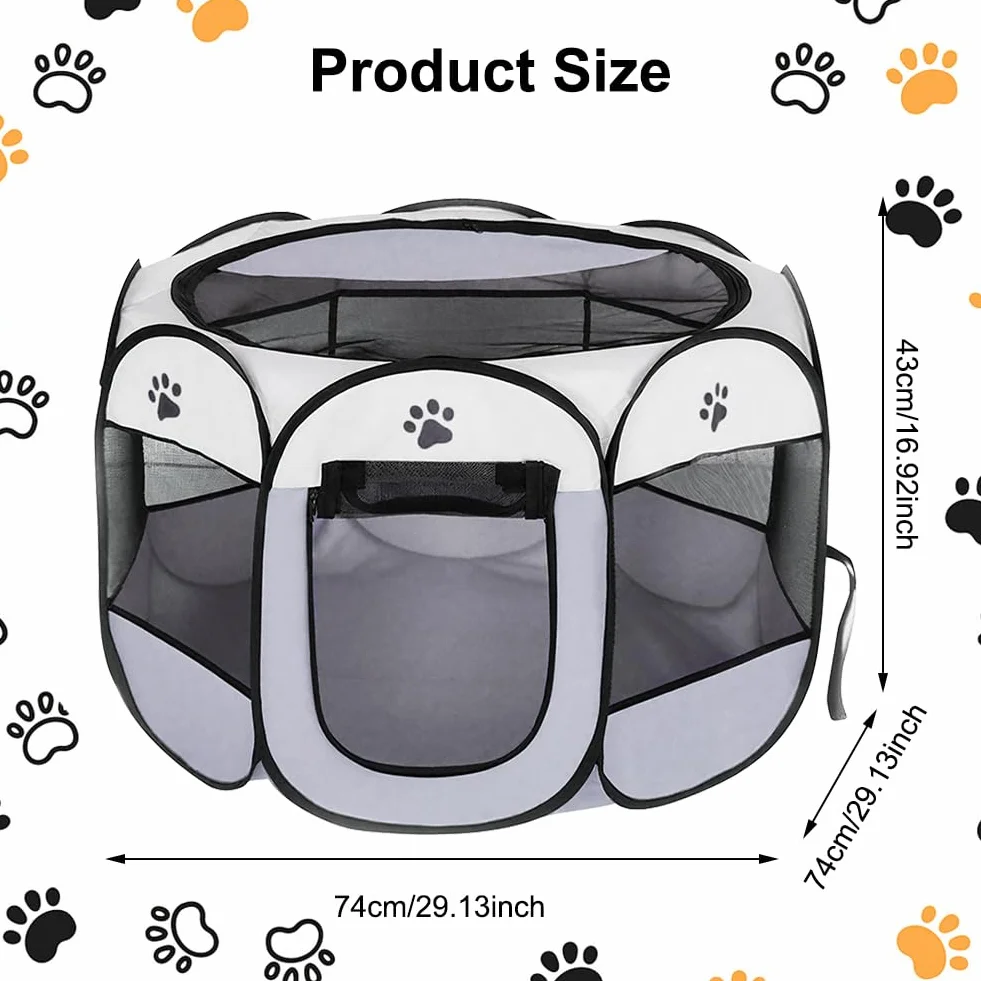 Parc Pliable pour Chiots 74x74x43cm, Enclos Portable pour Petits Animaux Gris