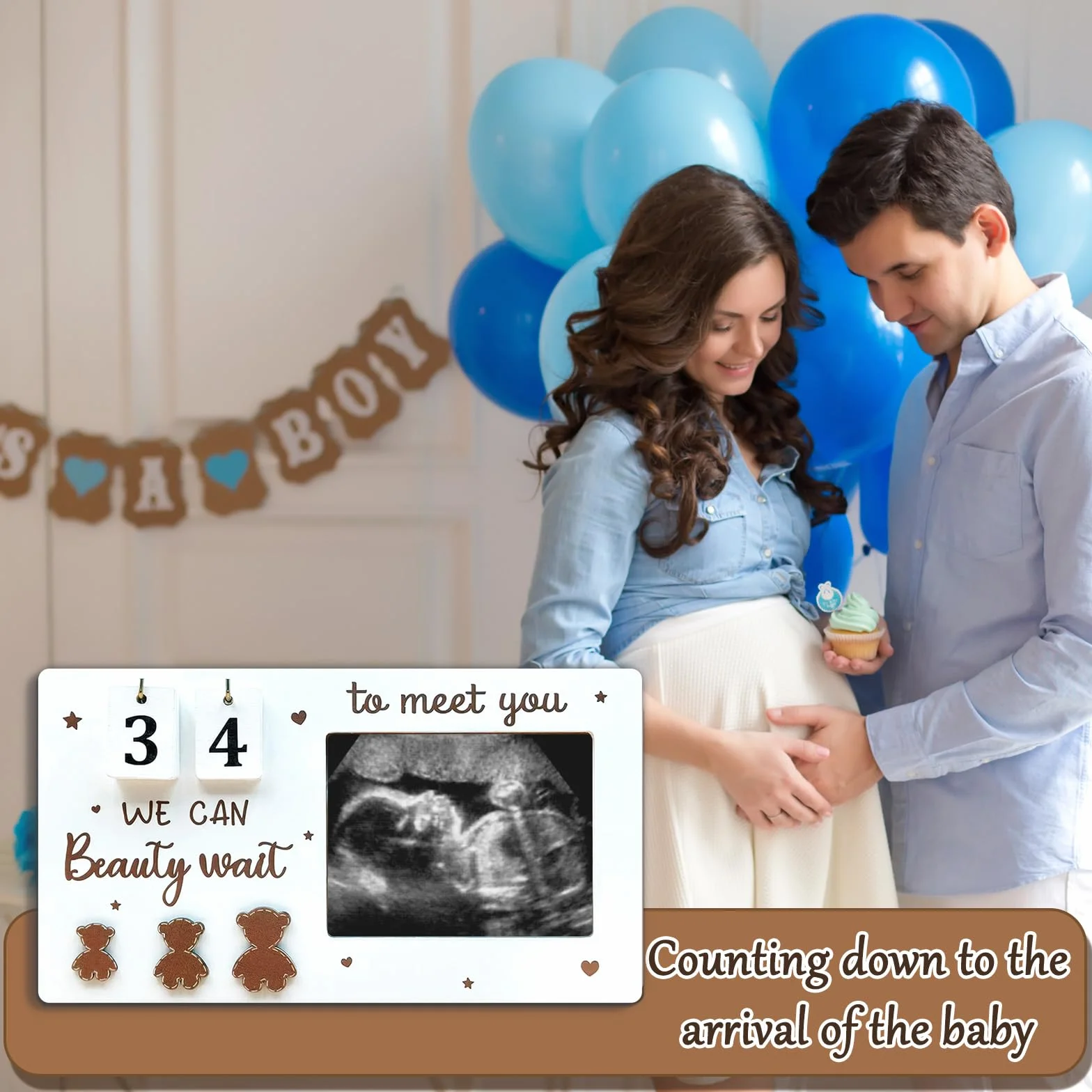 Cadre Photo Échographique Bébé Compte à Rebours Semaines Cadeau Annonce Grossesse Original Future Maman