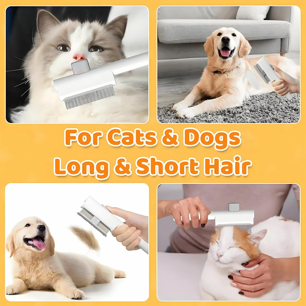 Brosse Chat Auto-Nettoyante Peigne Double Dents Larges et Fines Blanc Set 2 Pièces pour Élimination Poils Chats et Chiens
