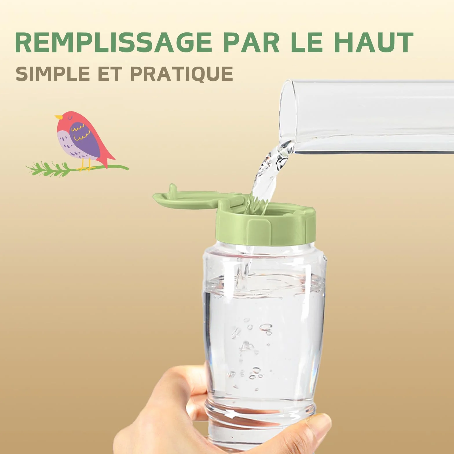 Mangeoire à Eau pour Oiseaux, Distributeur Automatique Cage, Bouteille Suspendre Perruche Canari Cockatiel Pinson Budgerigar Vert 240ml