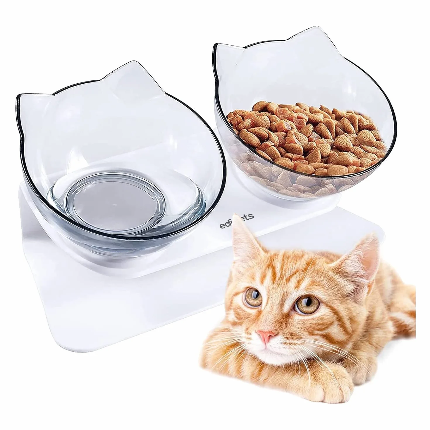 Gamelle Chat Double Réglable avec Support Surélevé Transparent Edipets