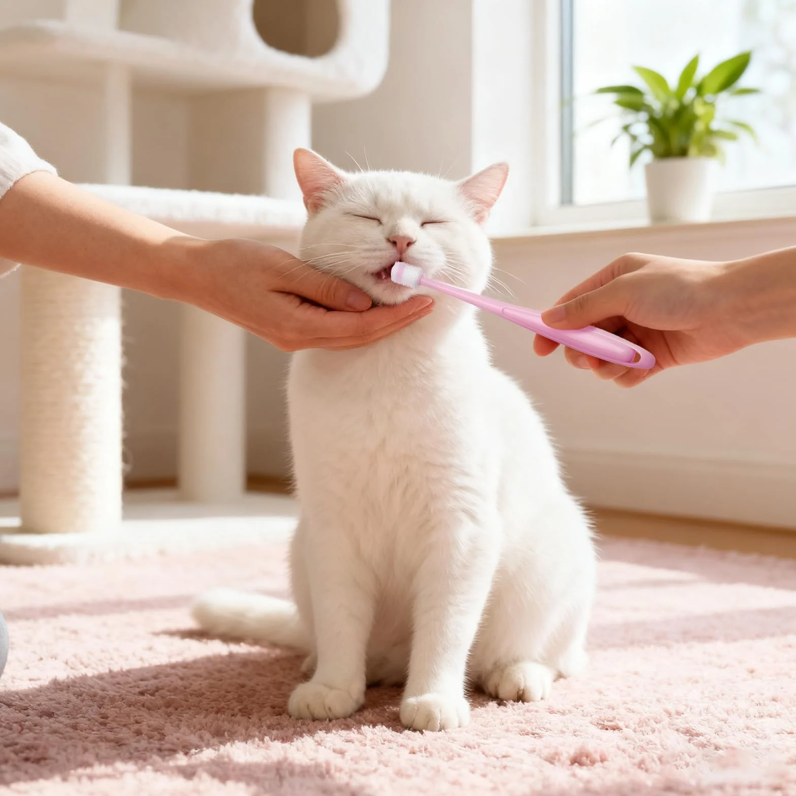Lot de 3 Brosses à Dents pour Chat + 2 Brosses à 360° en Silicone Souple Réutilisable - Rose, Bleu, Vert