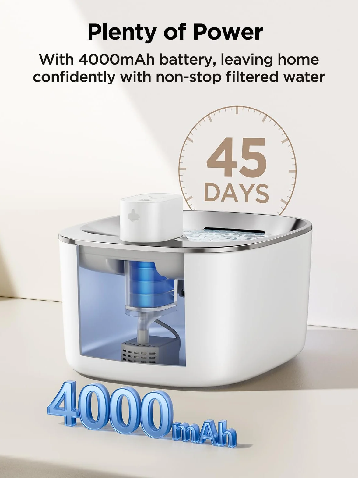 Fontaine à Eau pour Chat sans Fil 4L avec Détecteur de Mouvement, Distributeur Automatique pour Chats et Chiens, Batterie 4000mAh, 2 Filtres