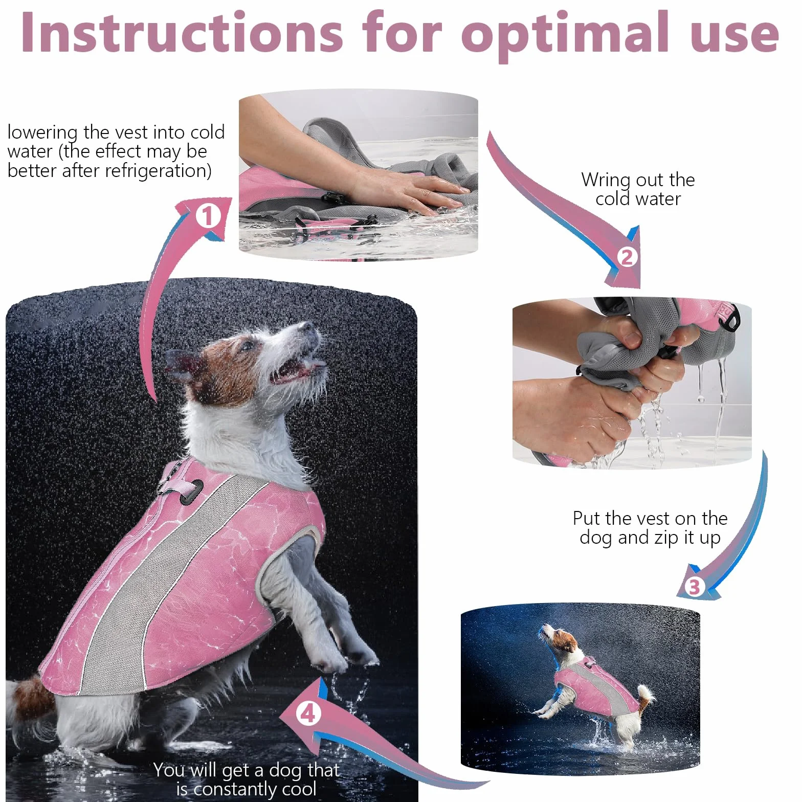 Gilet Rafraîchissant pour Chien Veste Rafraichissante avec Fermetures éclair Écran d'évaporation Respirant Extérieur Soleil Rose L