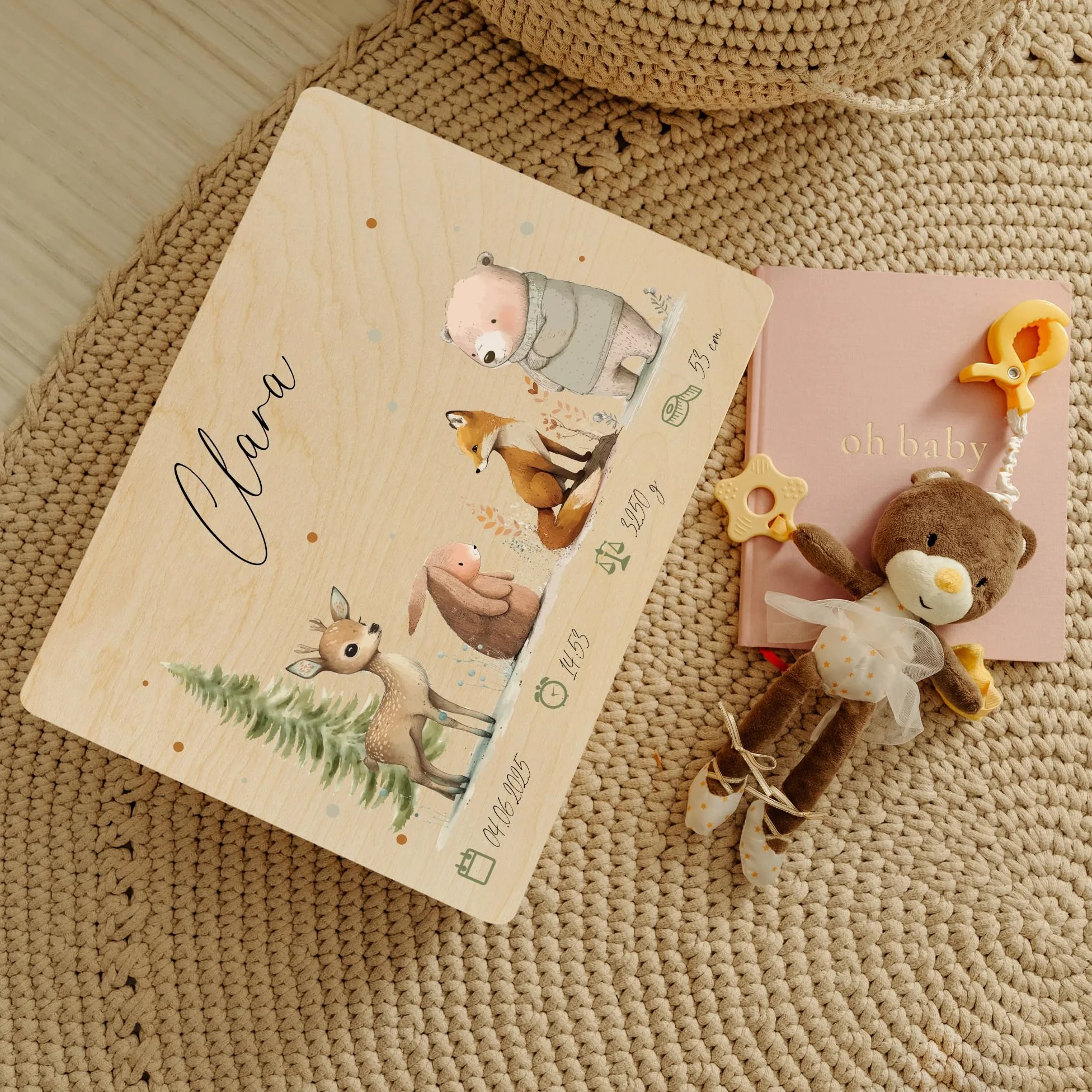 Creative Deco Boîte à Souvenirs Bébé Personnalisé Animaux de la Forêt 30 x 20 x 14 cm Bois
