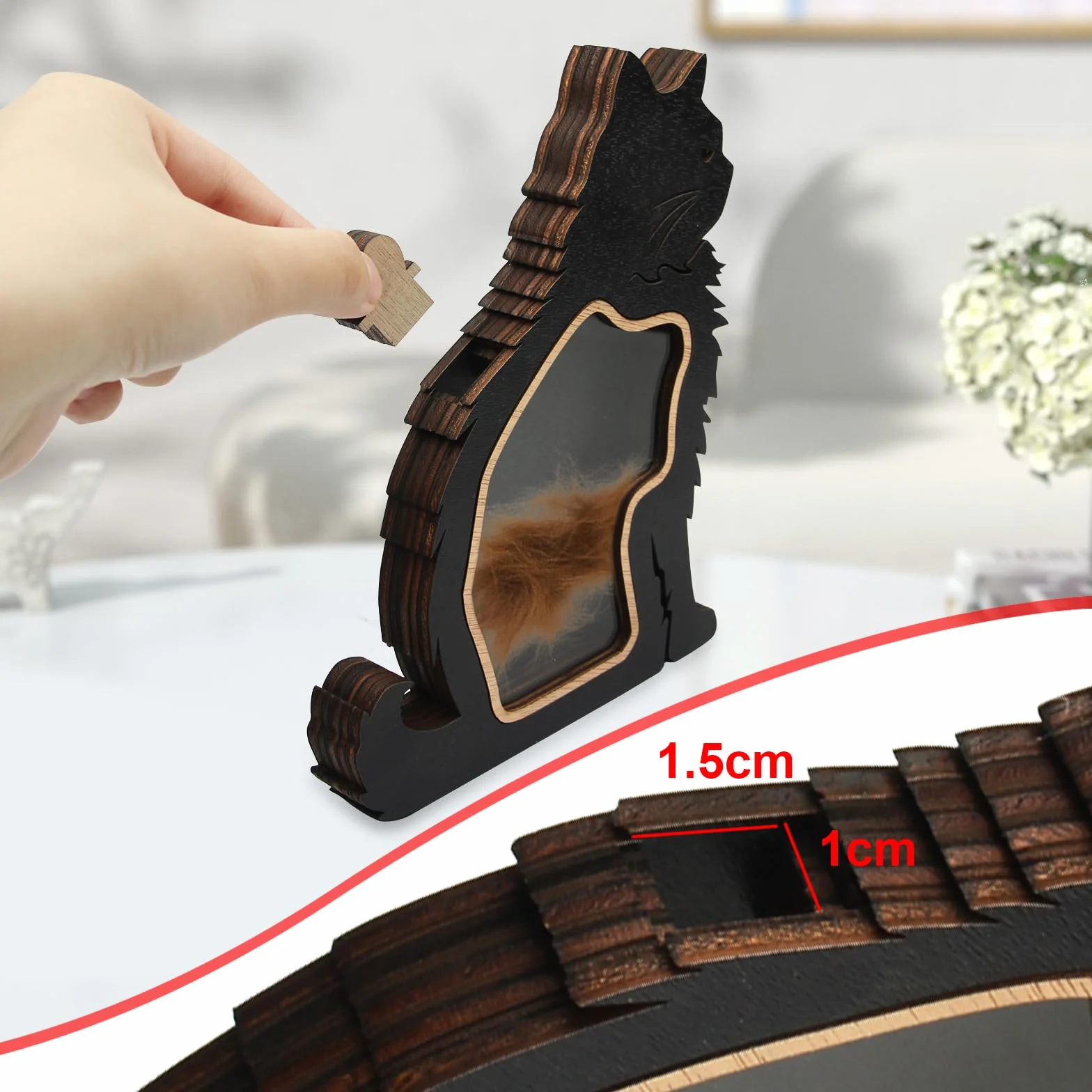 Collecteur de poils de chat en bois - Boîte de rangement - Cadeau pour amoureux des animaux