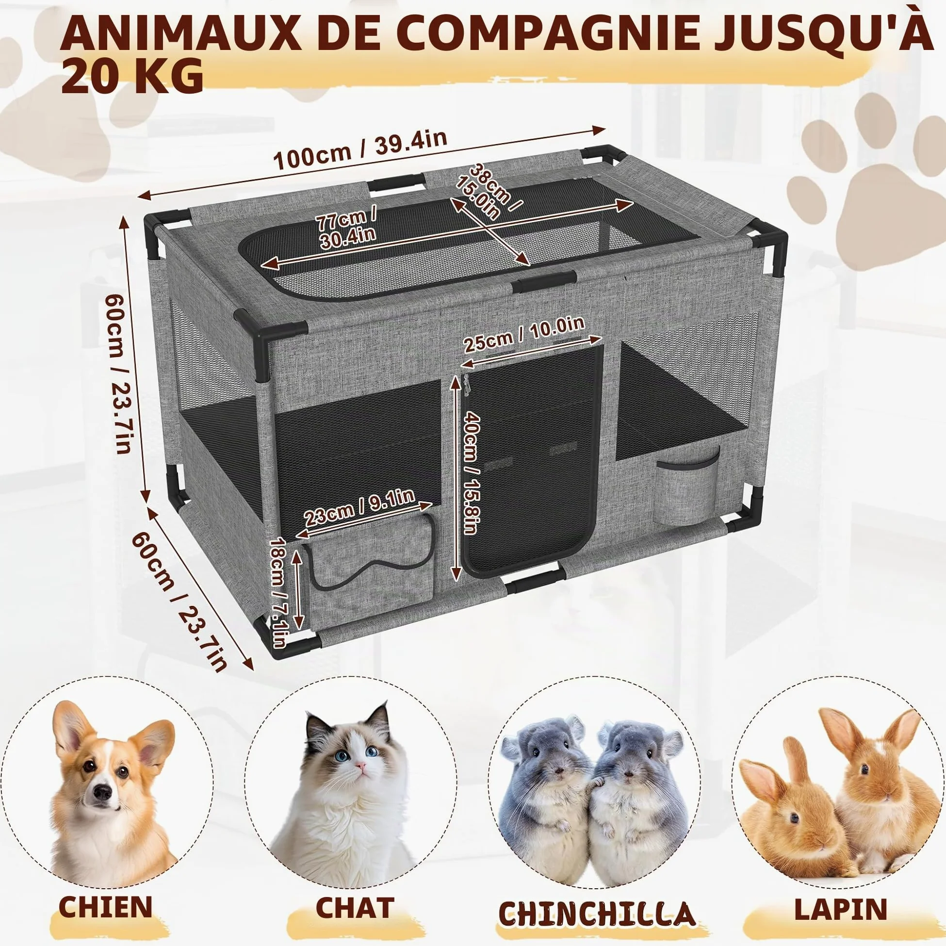 LZQ Enclos pliable pour animal de compagnie - Cadre en PVC - Cage pour animaux de compagnie - Enclos pour animaux - Enclos pour chiots - Pour chiens, chats, petits animaux - Carré - Taille L